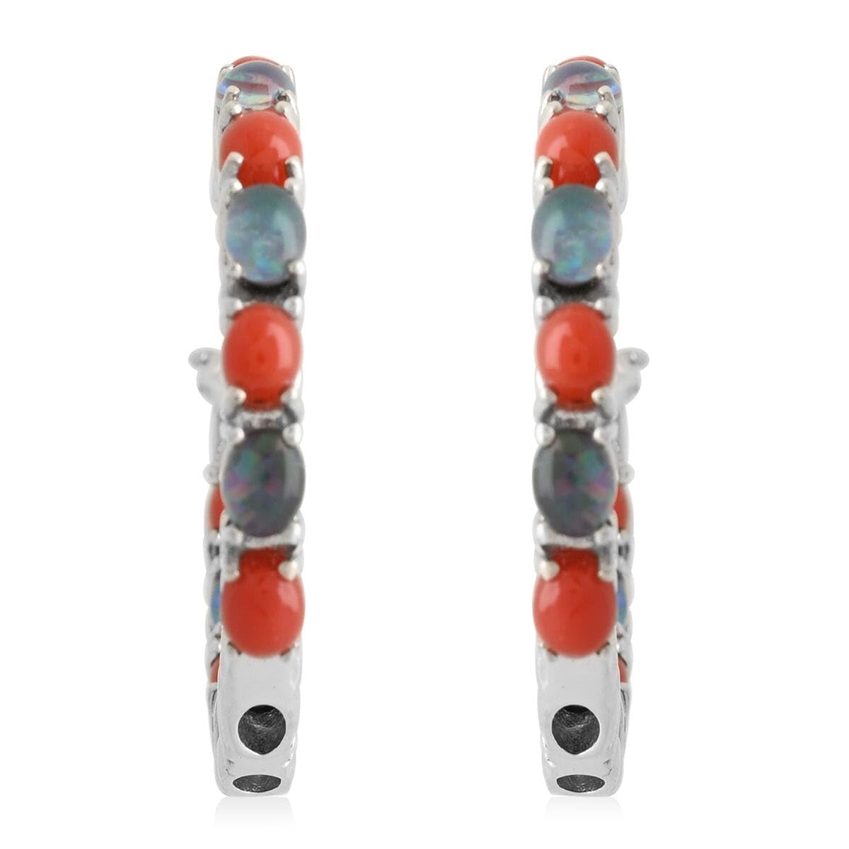 Coral Opal 925 Sterling Silver Rhodium Plated Inside-Out Hoops Hoop Earrings for Women Jewelry 7.10 Grams Ct 4.71 Birthday Christmas Gifts for Women
