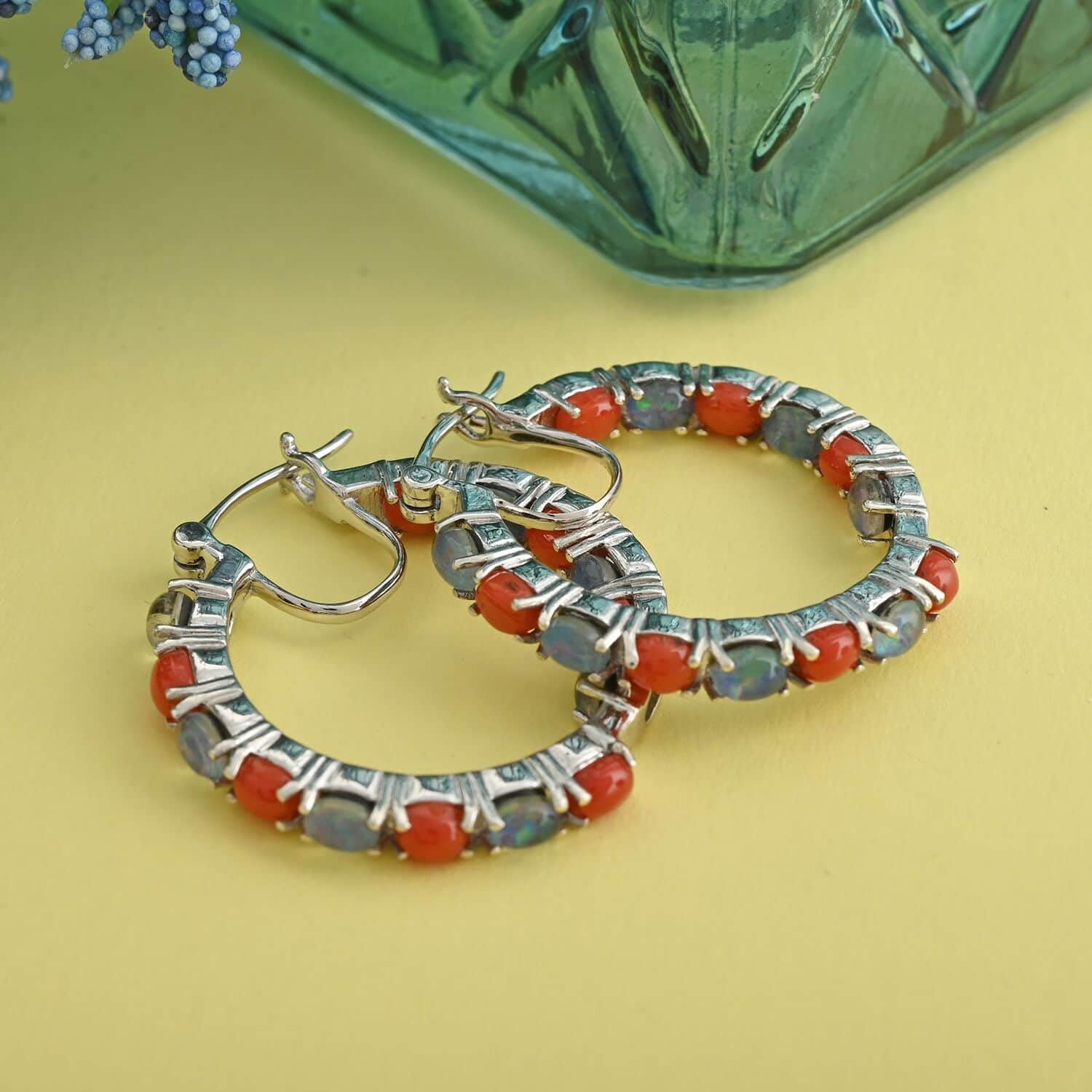 Coral Opal 925 Sterling Silver Rhodium Plated Inside-Out Hoops Hoop Earrings for Women Jewelry 7.10 Grams Ct 4.71 Birthday Christmas Gifts for Women - Image 2