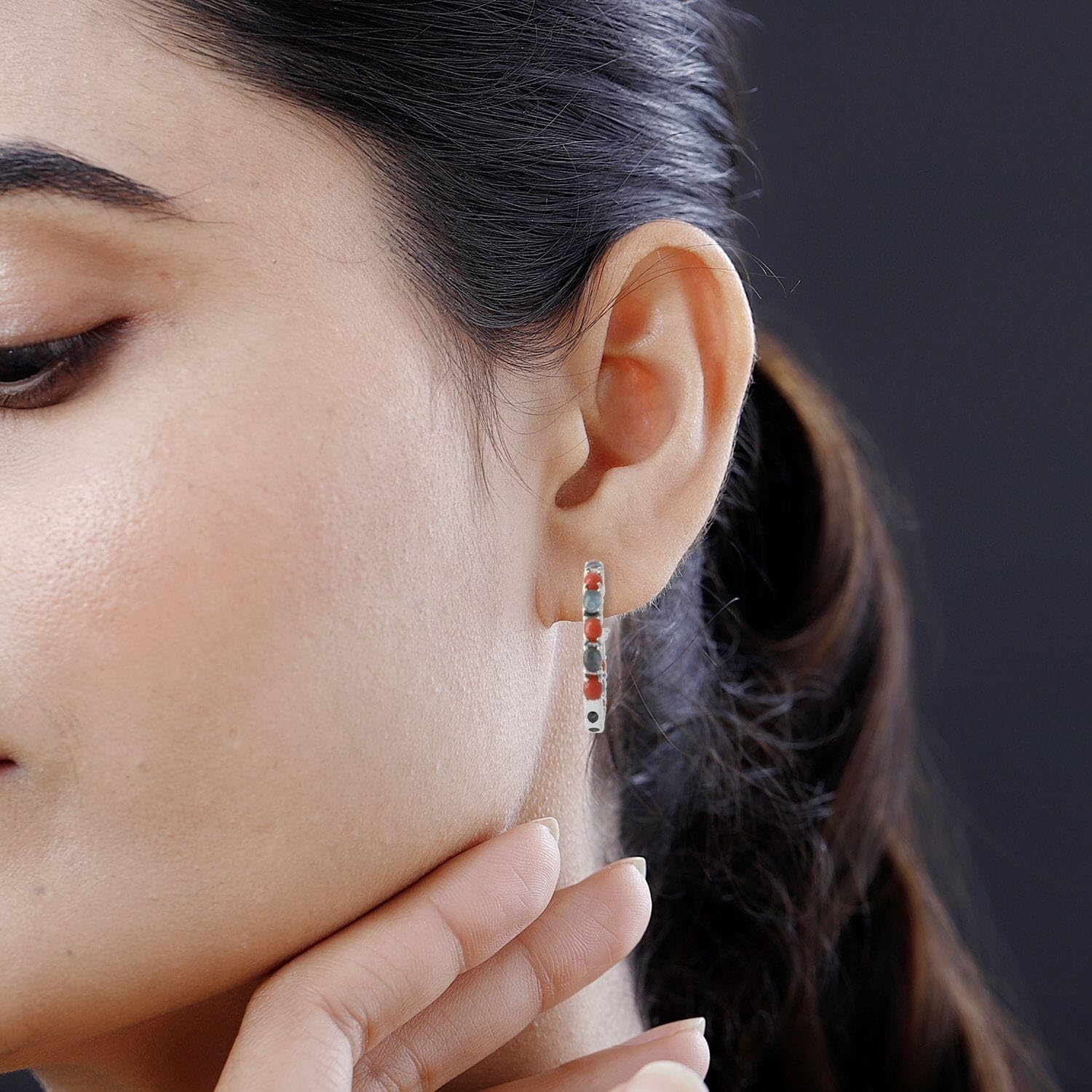 Coral Opal 925 Sterling Silver Rhodium Plated Inside-Out Hoops Hoop Earrings for Women Jewelry 7.10 Grams Ct 4.71 Birthday Christmas Gifts for Women - Image 3
