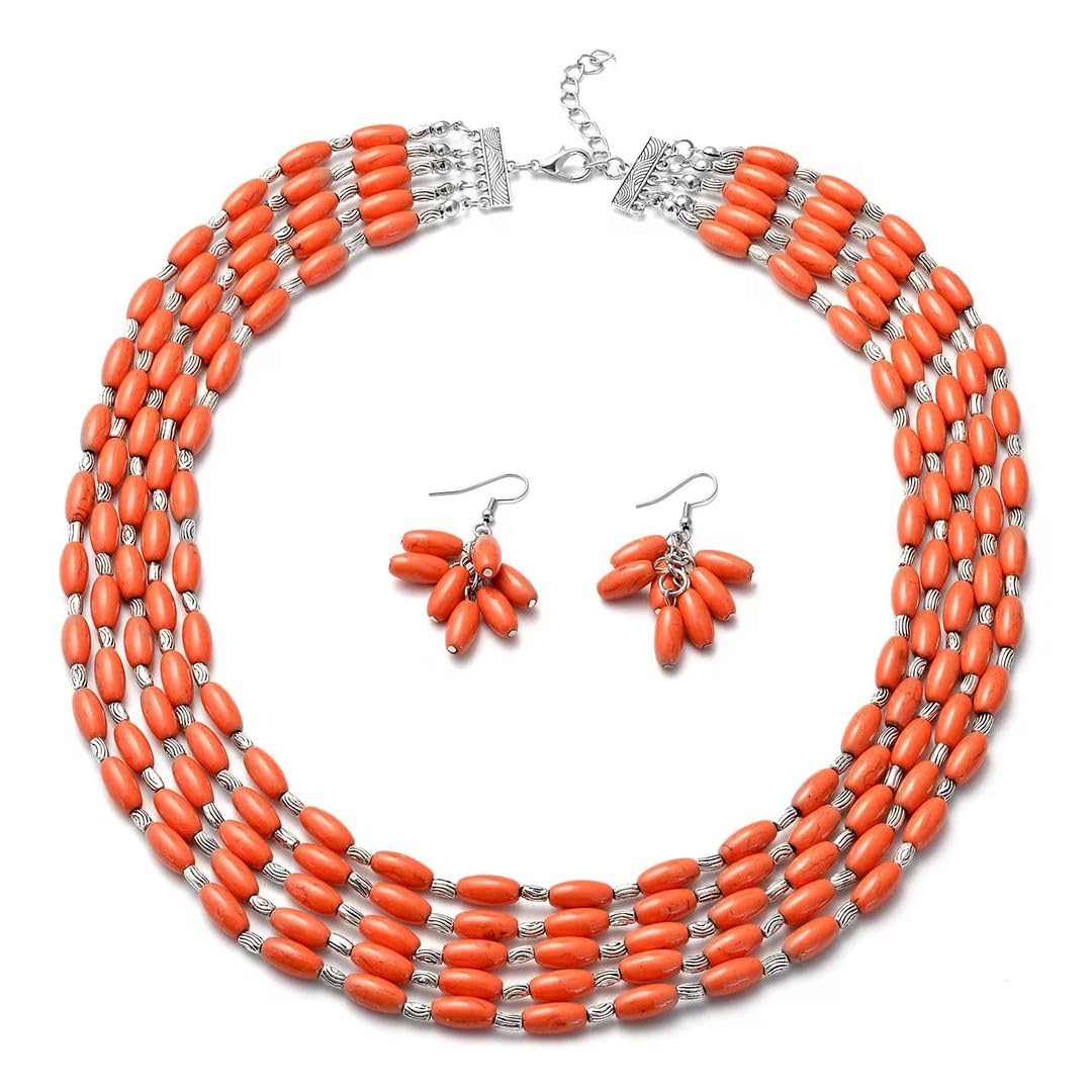 Costume Costume Jewelry Set Howlite Beaded Earrings Bib Chunky Necklace for Women Size 18 to 20" Cute Fashion Statement Jewelry - Anniversary Engagement Wedding Birthday Christmas Gifts for Women
