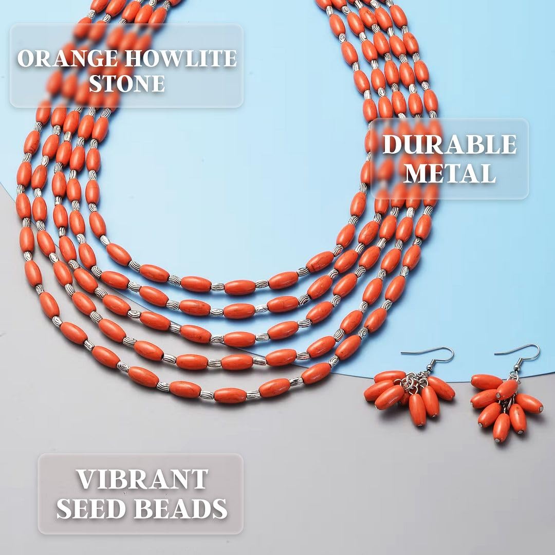 Costume Costume Jewelry Set Howlite Beaded Earrings Bib Chunky Necklace for Women Size 18 to 20" Cute Fashion Statement Jewelry - Anniversary Engagement Wedding Birthday Christmas Gifts for Women - Image 5