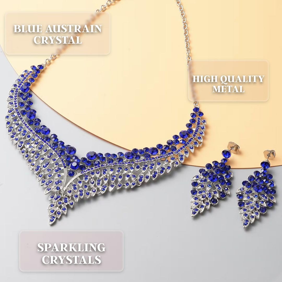 Costume Jewelry Set for Women - Wedding Jewelry Sets for Brides Bridal Jewelry Set for Wedding - Crystal Statement Necklace and Earrings Set - Aniversary Engagement Christmas Gifts 20 Inches - Image 5