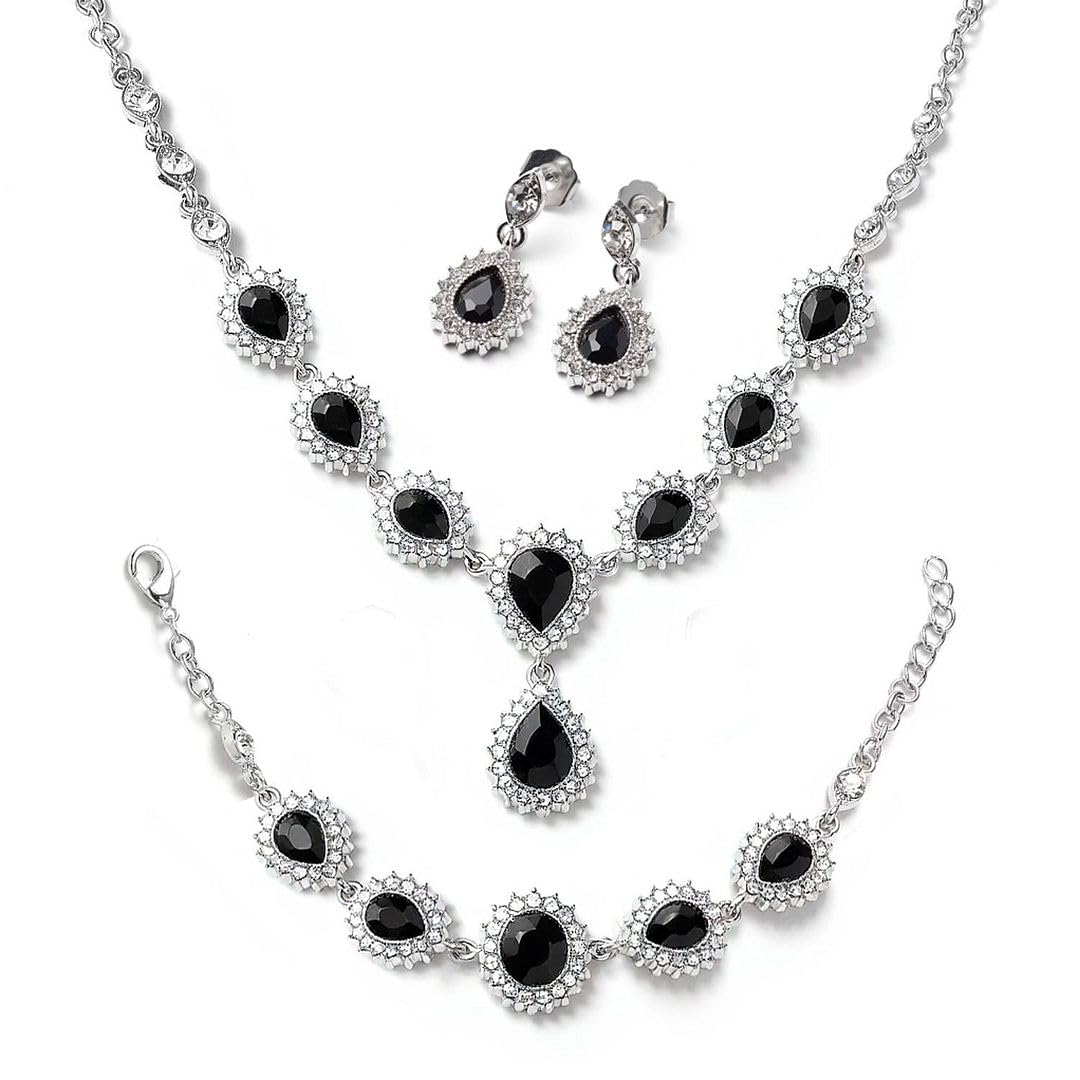 Costume Jewelry Set for Womens Teardrop Necklace - Bracelet Earrings Crystal Bridal Wedding Jewelry - Sets for Brides Bridal Necklace 20" & Bracelet 7.5'' Engagement, Birthday Christmas Gifts