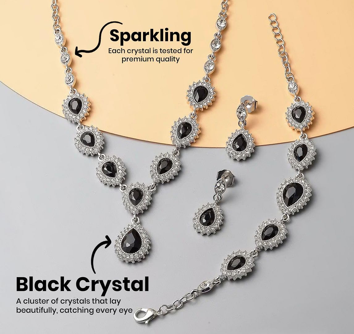 Costume Jewelry Set for Womens Teardrop Necklace - Bracelet Earrings Crystal Bridal Wedding Jewelry - Sets for Brides Bridal Necklace 20" & Bracelet 7.5'' Engagement, Birthday Christmas Gifts - Image 3