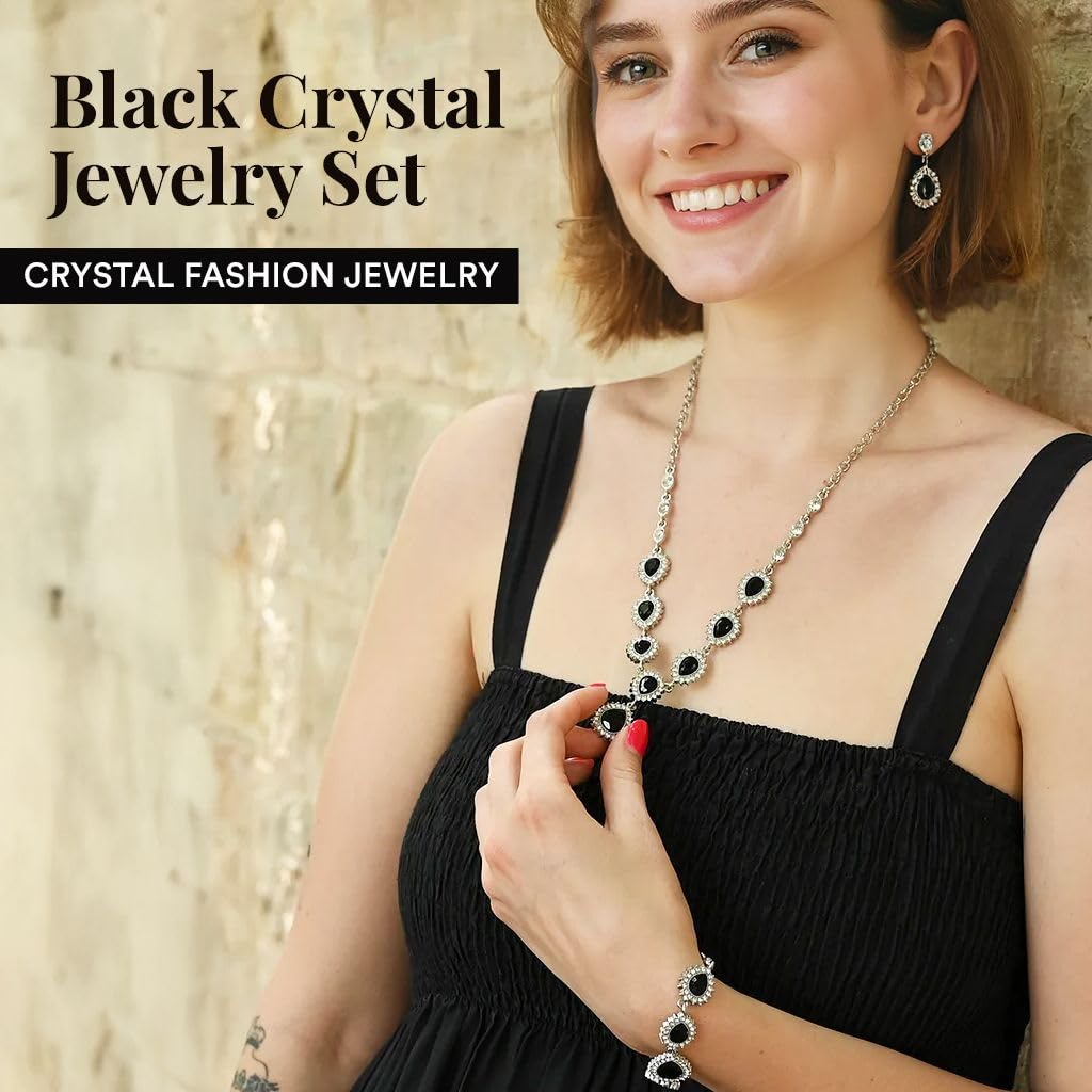 Costume Jewelry Set for Womens Teardrop Necklace - Bracelet Earrings Crystal Bridal Wedding Jewelry - Sets for Brides Bridal Necklace 20" & Bracelet 7.5'' Engagement, Birthday Christmas Gifts - Image 5