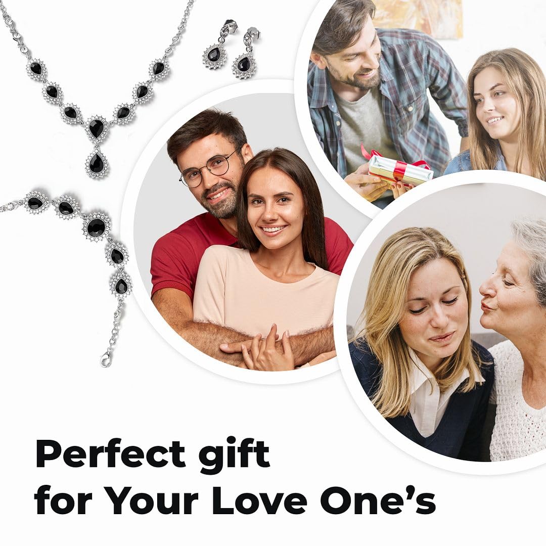 Costume Jewelry Set for Womens Teardrop Necklace - Bracelet Earrings Crystal Bridal Wedding Jewelry - Sets for Brides Bridal Necklace 20" & Bracelet 7.5'' Engagement, Birthday Christmas Gifts - Image 6