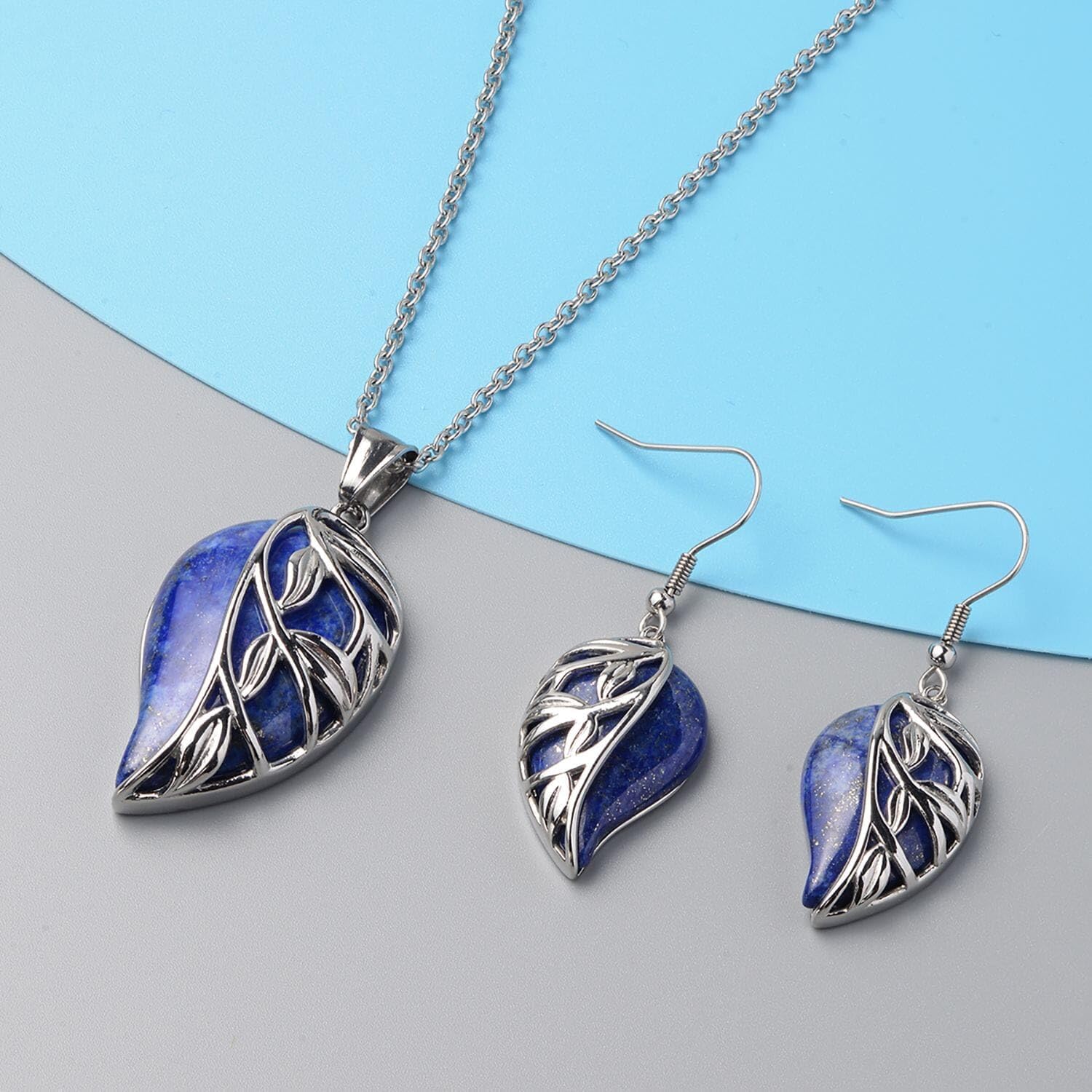 Costume Jewelry Set Leaf Floral Earrings for Womens - Necklaces Stainless Steel Size 20 Inches - Flower Statement Jewelry - Engagement, Wedding, Anniversary - Birthday Christmas Gifts for Women - Image 2