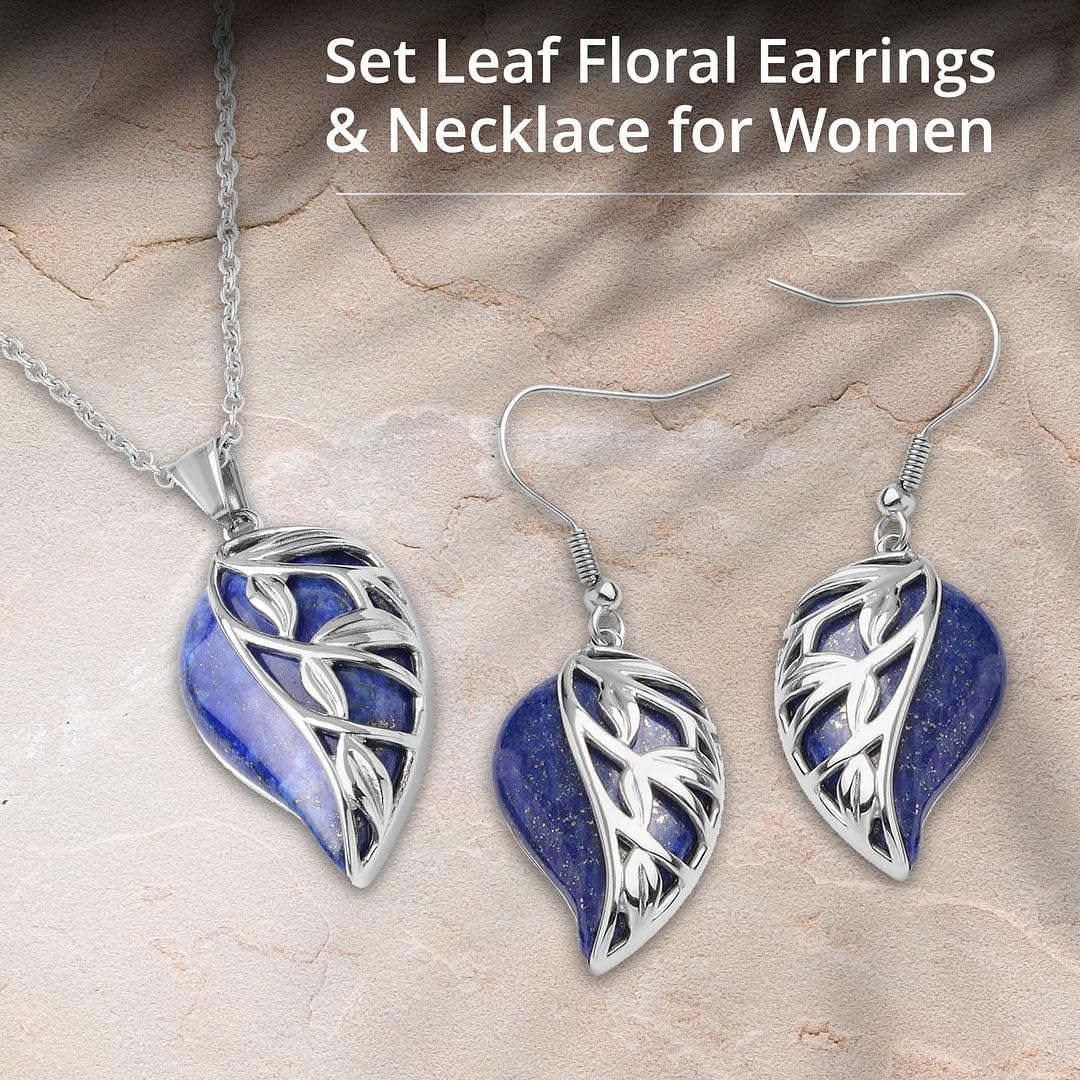 Costume Jewelry Set Leaf Floral Earrings for Womens - Necklaces Stainless Steel Size 20 Inches - Flower Statement Jewelry - Engagement, Wedding, Anniversary - Birthday Christmas Gifts for Women - Image 3