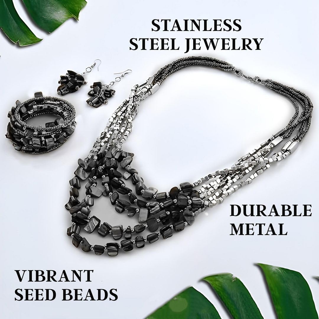 Costume Jewelry Sets for Women - Beaded Bracelet Earrings and Necklace Set - Handmade Seed Beads Vintage Summer Beach Boho Jewelry - Anniversary Birthday Gifts for Womens - 22 Inches - Image 3