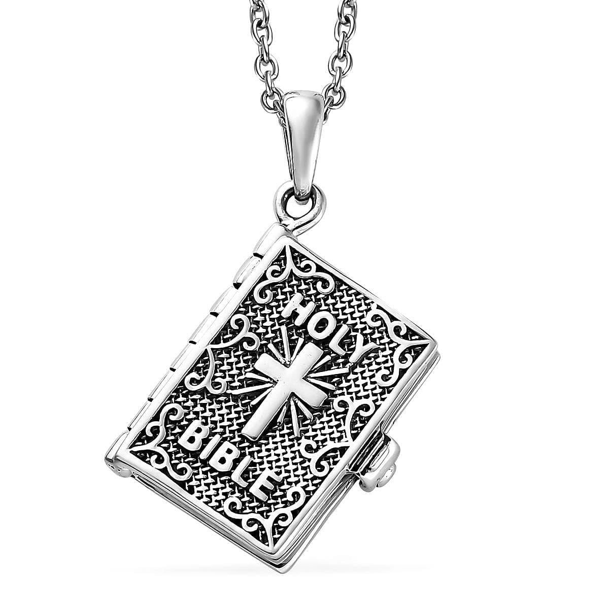 Cross Necklace for Women Openable Holy Bible Pendant 925 Sterling Silver Metal Pages Inside with 20 Inch Stainless Steel Chain Christian Jewelry Birthday Christmas Gifts for Women
