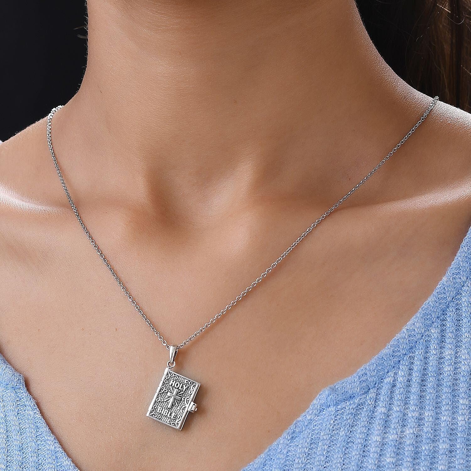 Cross Necklace for Women Openable Holy Bible Pendant 925 Sterling Silver Metal Pages Inside with 20 Inch Stainless Steel Chain Christian Jewelry Birthday Christmas Gifts for Women - Image 2