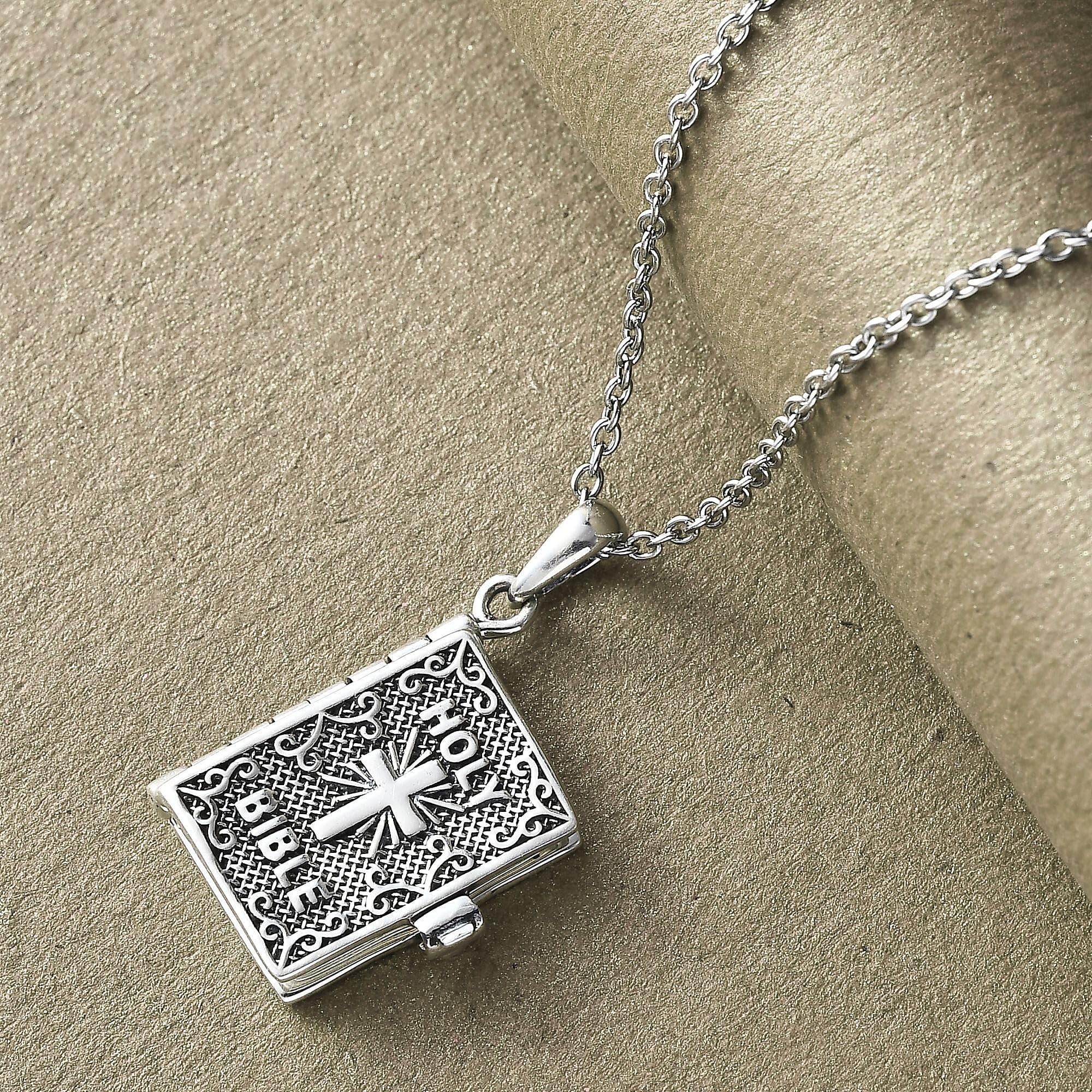 Cross Necklace for Women Openable Holy Bible Pendant 925 Sterling Silver Metal Pages Inside with 20 Inch Stainless Steel Chain Christian Jewelry Birthday Christmas Gifts for Women - Image 5