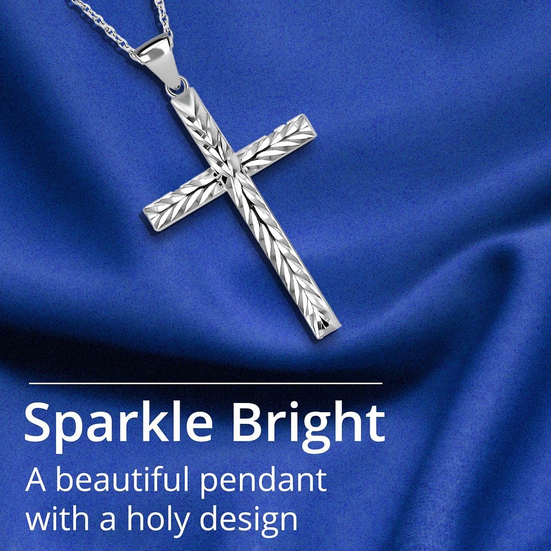Cross Pendant Necklace 925 Sterling Silver 2.30 G - Catholic Faith Christian Religious Birthday Jewelry for Women - Cute Shiny Durable Her Engagement Wedding Anniversary Birthday Christmas Gifts - Image 3