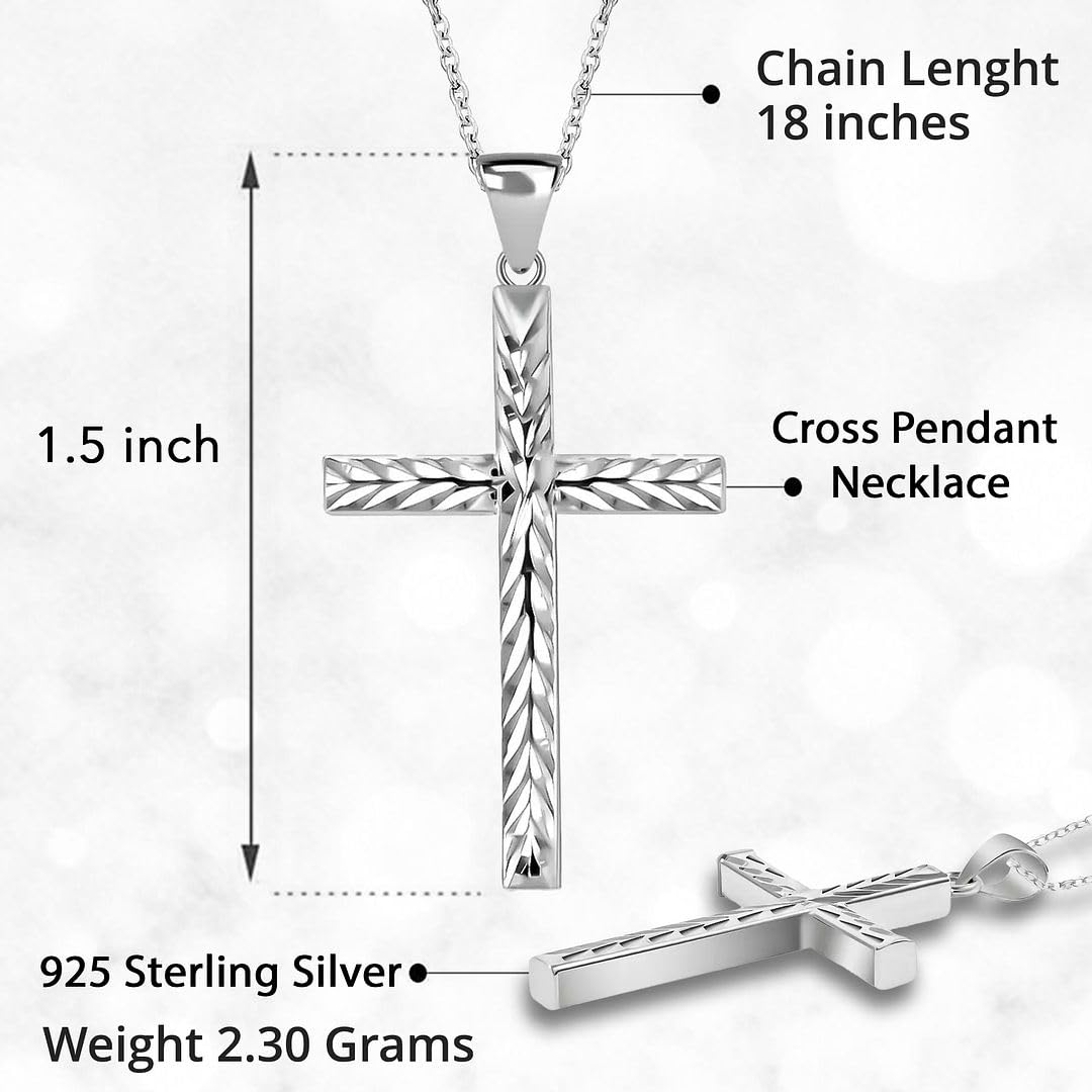Cross Pendant Necklace 925 Sterling Silver 2.30 G - Catholic Faith Christian Religious Birthday Jewelry for Women - Cute Shiny Durable Her Engagement Wedding Anniversary Birthday Christmas Gifts - Image 4