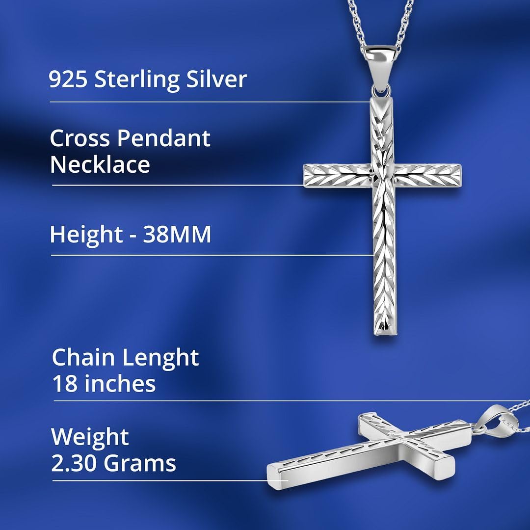 Cross Pendant Necklace 925 Sterling Silver 2.30 G - Catholic Faith Christian Religious Birthday Jewelry for Women - Cute Shiny Durable Her Engagement Wedding Anniversary Birthday Christmas Gifts - Image 5