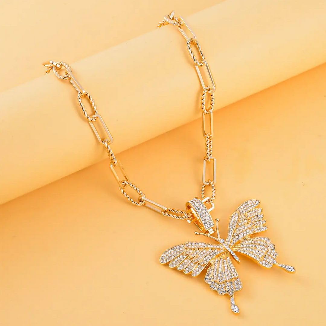 Crystal Butterfly Necklace 20 Inches with 2 Inch Extender in Rose/Silver/Goldtone - Butterfly Necklaces for Women Butterfly Jewelry Paperclip Chain Necklace Butterfly Christmas Gifts - Image 2