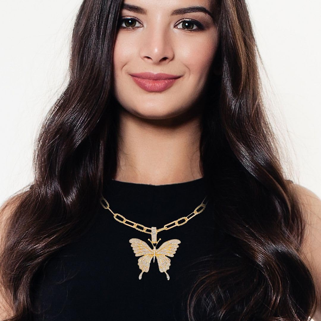 Crystal Butterfly Necklace 20 Inches with 2 Inch Extender in Rose/Silver/Goldtone - Butterfly Necklaces for Women Butterfly Jewelry Paperclip Chain Necklace Butterfly Christmas Gifts - Image 3