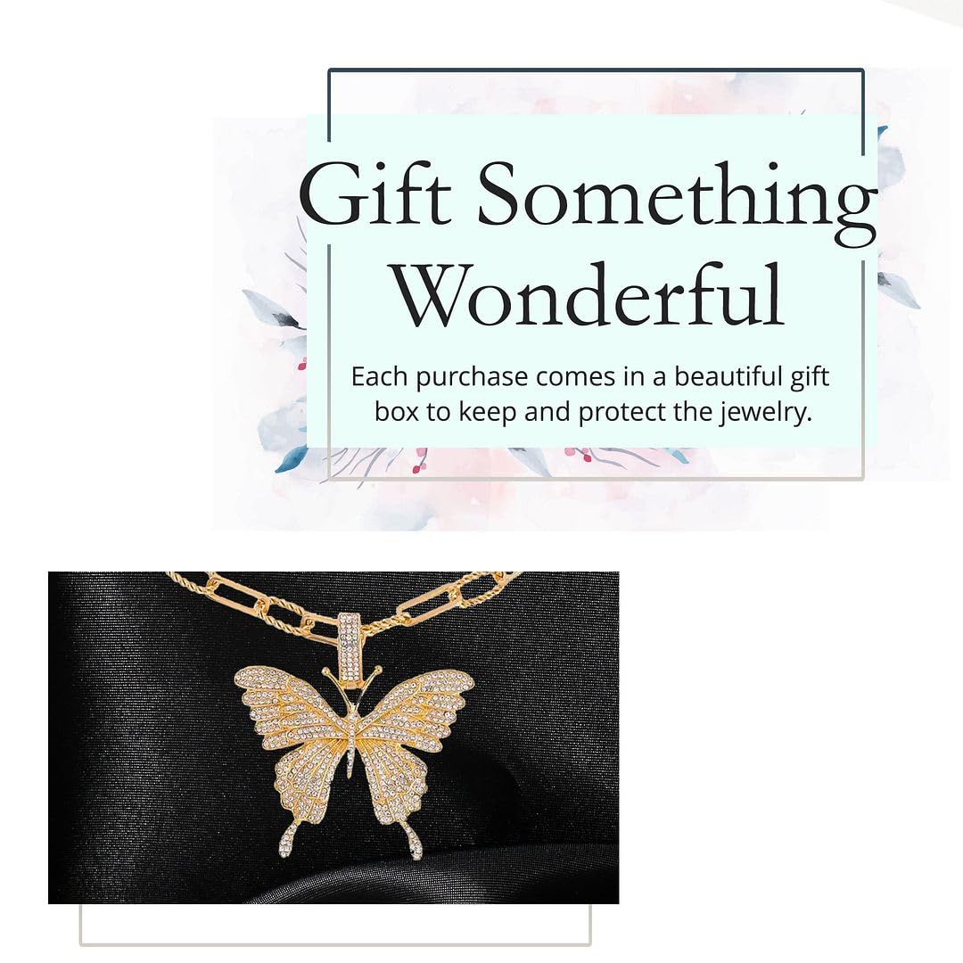Crystal Butterfly Necklace 20 Inches with 2 Inch Extender in Rose/Silver/Goldtone - Butterfly Necklaces for Women Butterfly Jewelry Paperclip Chain Necklace Butterfly Christmas Gifts - Image 6