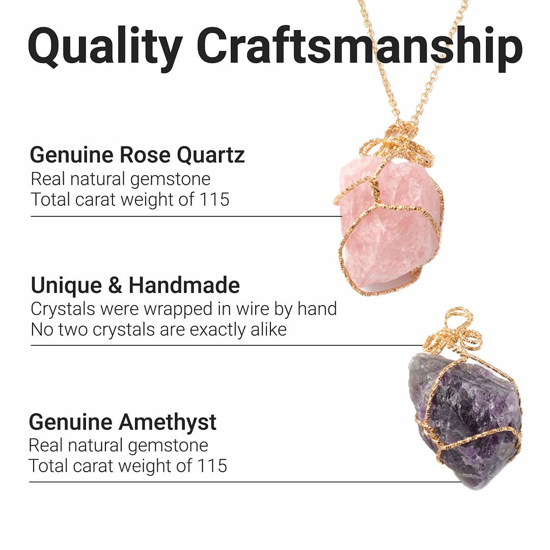 Crystal Necklaces - Handmade Healing Amethyst & Rose Quartz, Fluorite & White Crystal, Citrine & Tiger's Eye Raw Gemstone Necklace Sets - 24" Necklace Set of 2 Jewelry Women Christmas Gifts - Image 3