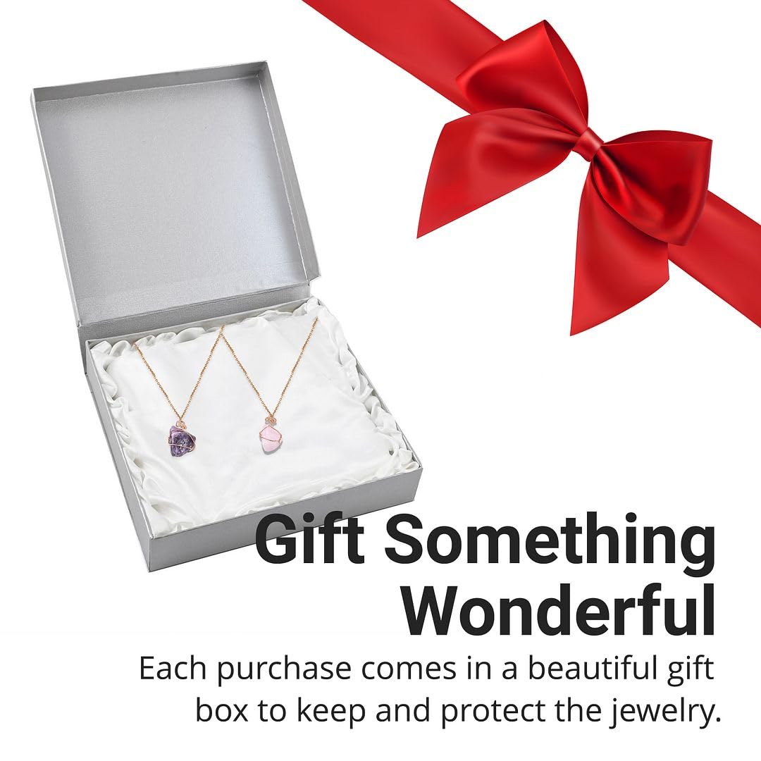 Crystal Necklaces - Handmade Healing Amethyst & Rose Quartz, Fluorite & White Crystal, Citrine & Tiger's Eye Raw Gemstone Necklace Sets - 24" Necklace Set of 2 Jewelry Women Christmas Gifts - Image 6