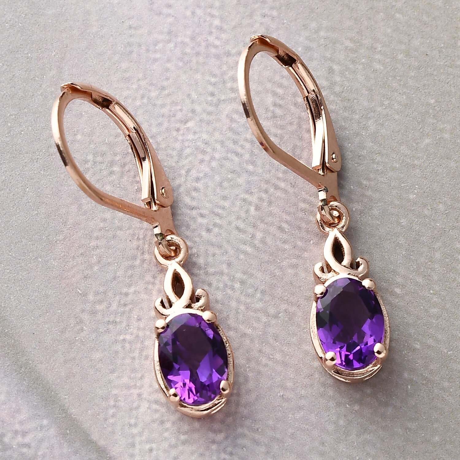Ct 1 Purple Amethyst Dangle Earrings for Women Jewelry 925 Sterling Silver Birthstone Lever Back Costume Jewelry for Women Birthday Christmas Gifts - Image 5