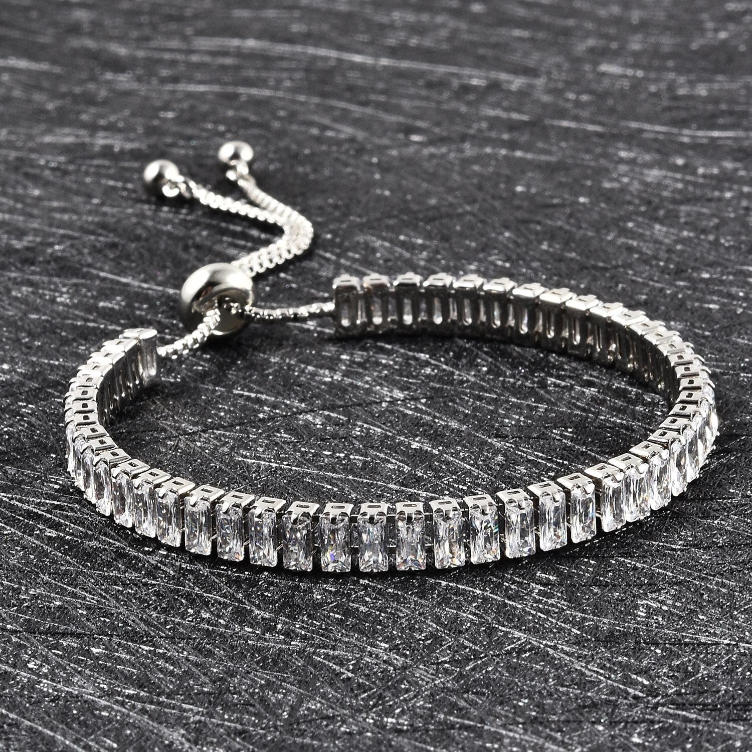 Cubic Zirconia Bolo Tennis Bracelet for Women - White Adjustable Tennis Bracelets Cute Cubic Zirconia Statement Jewelry - Engagement, Wedding, Anniversary - Birthday Christmas Gifts for Womens - Image 2