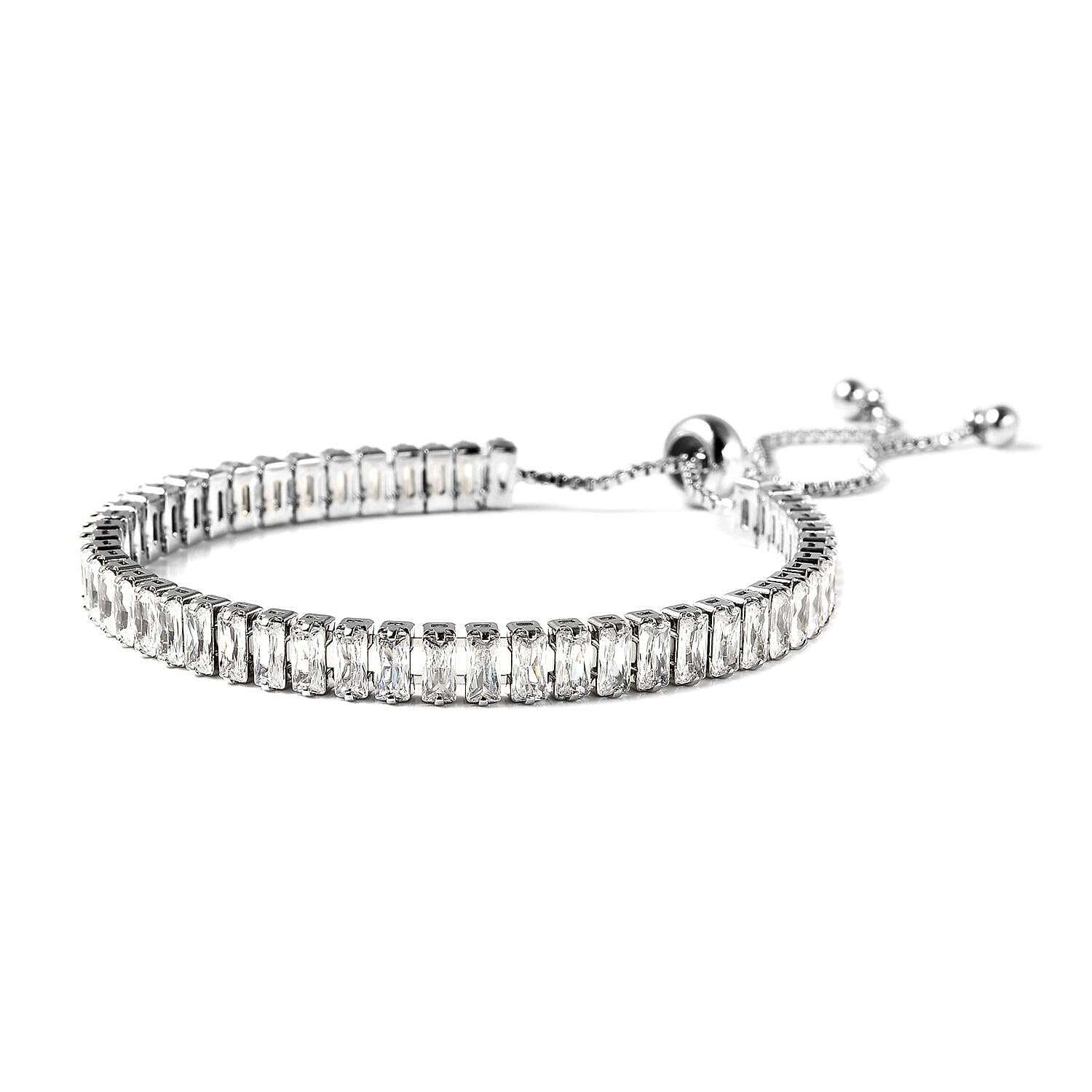 Cubic Zirconia Bolo Tennis Bracelet for Women - White Adjustable Tennis Bracelets Cute Cubic Zirconia Statement Jewelry - Engagement, Wedding, Anniversary - Birthday Christmas Gifts for Womens - Image 3
