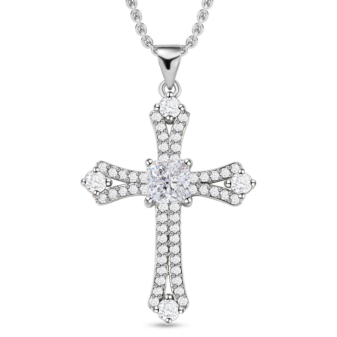 Cubic Zirconia Cross Necklace for Women - Stainless Steel Cz Pendant Faith Religious Jewelry - ION Plated Gold Cross Chain Size 20 Inches Wedding, Anniversary - Christian Birthday Christmas Gifts