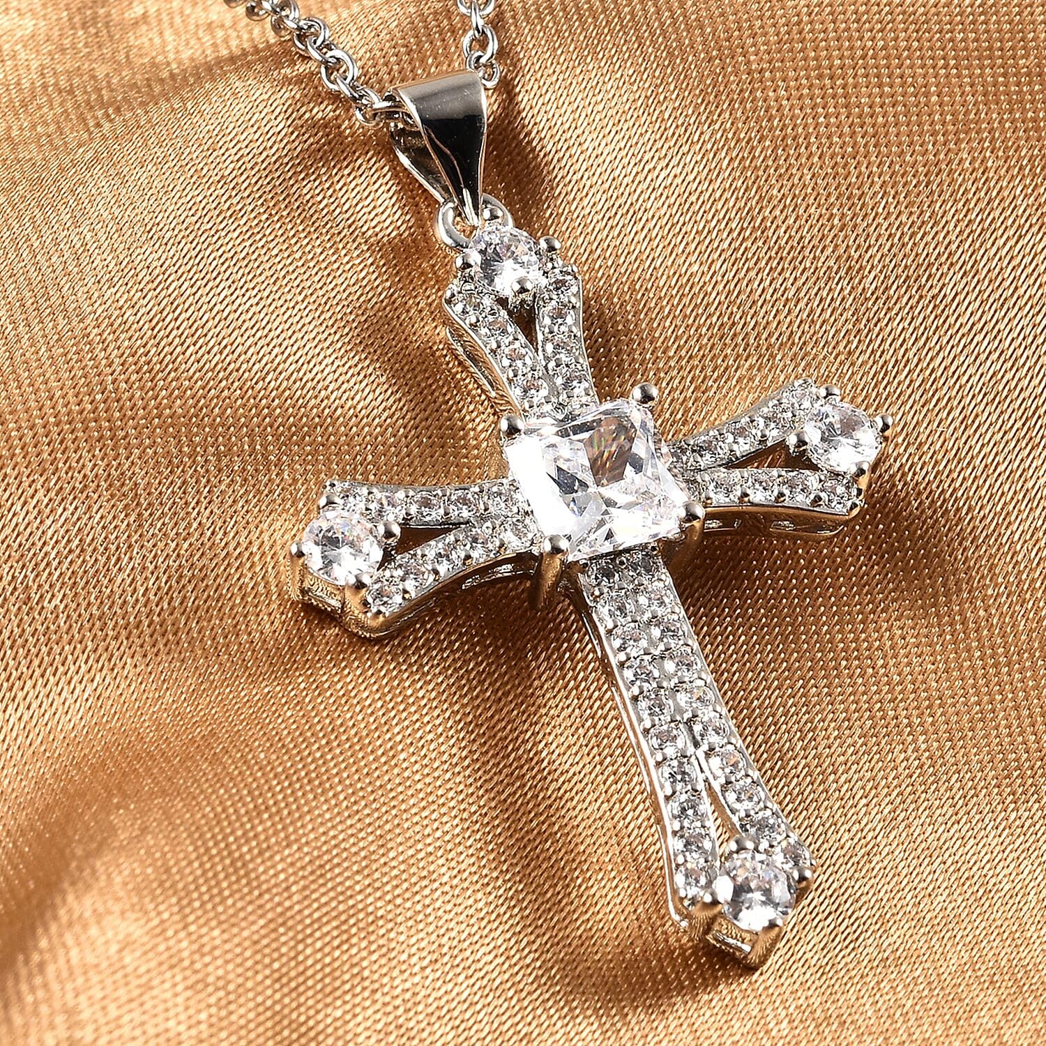 Cubic Zirconia Cross Necklace for Women - Stainless Steel Cz Pendant Faith Religious Jewelry - ION Plated Gold Cross Chain Size 20 Inches Wedding, Anniversary - Christian Birthday Christmas Gifts - Image 2