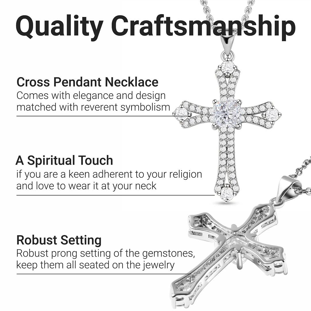 Cubic Zirconia Cross Necklace for Women - Stainless Steel Cz Pendant Faith Religious Jewelry - ION Plated Gold Cross Chain Size 20 Inches Wedding, Anniversary - Christian Birthday Christmas Gifts - Image 3