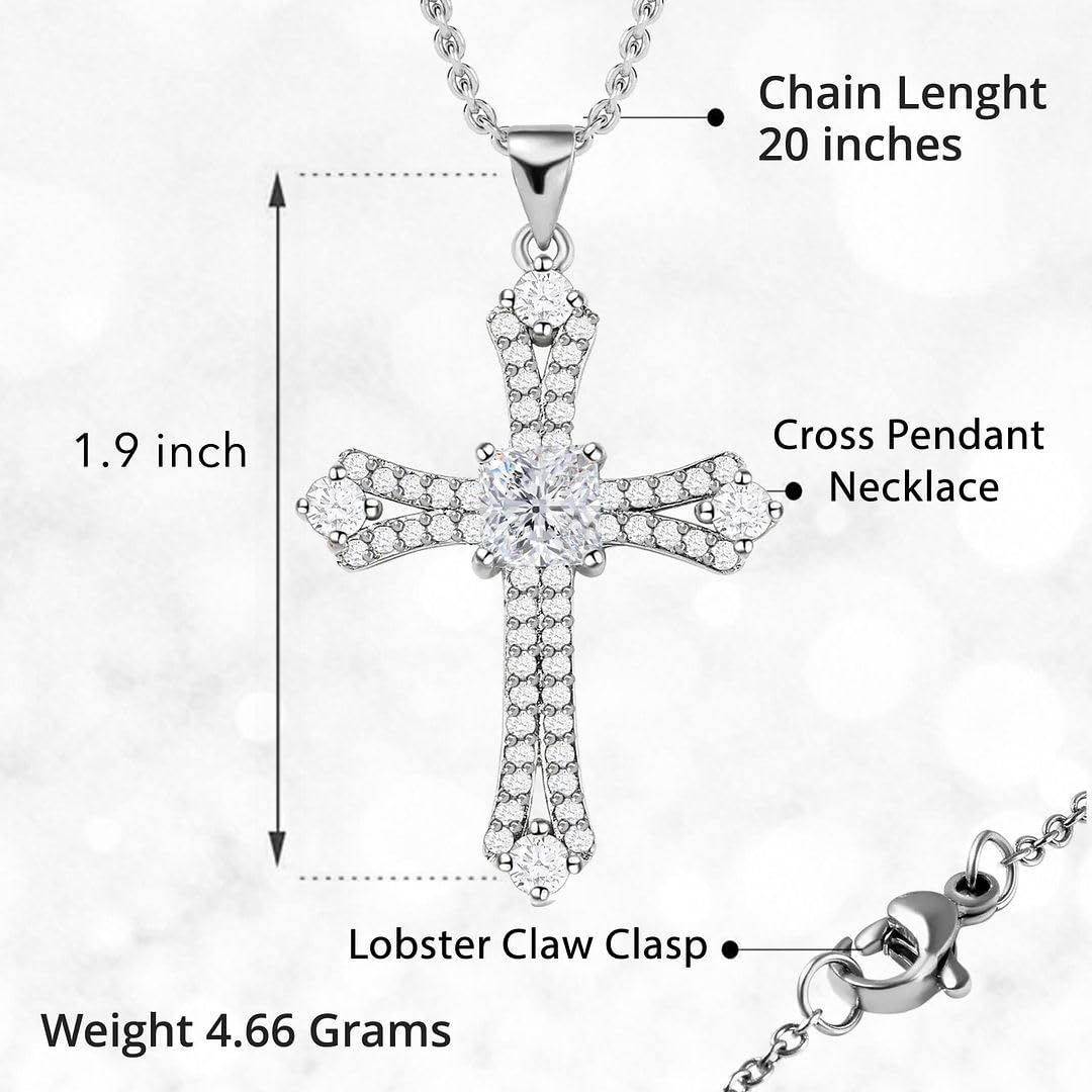 Cubic Zirconia Cross Necklace for Women - Stainless Steel Cz Pendant Faith Religious Jewelry - ION Plated Gold Cross Chain Size 20 Inches Wedding, Anniversary - Christian Birthday Christmas Gifts - Image 5