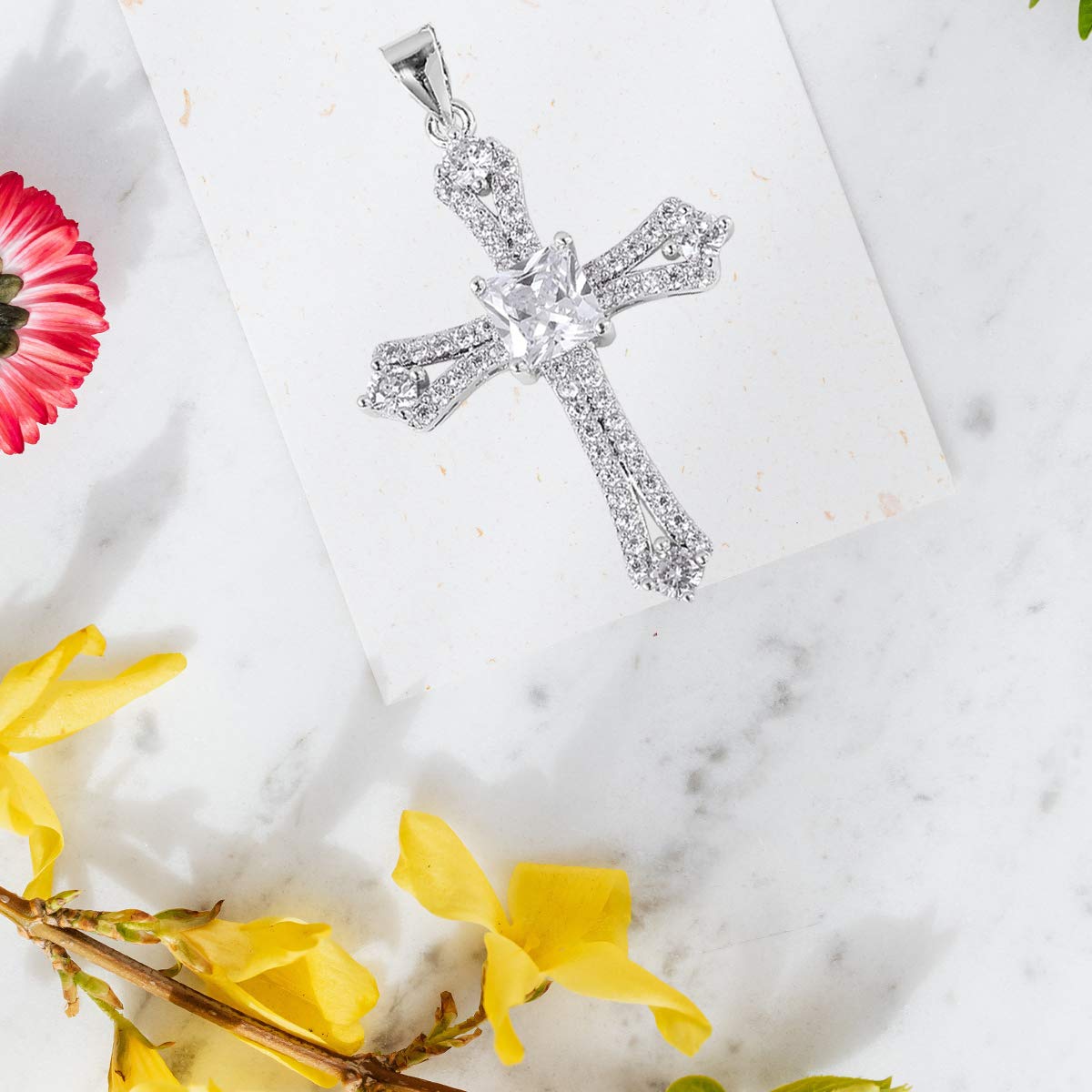 Cubic Zirconia Cross Necklace for Women - Stainless Steel Cz Pendant Faith Religious Jewelry - ION Plated Gold Cross Chain Size 20 Inches Wedding, Anniversary - Christian Birthday Christmas Gifts - Image 7