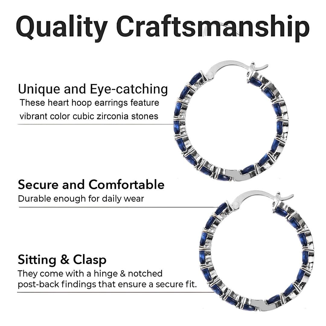 Cubic Zirconia Heart Hoop Earrings for Women - Inside Out Hoops Fun Unique Jewelry Ct 13.25 - Anniversary Engagement Gifts for Womens - Image 3