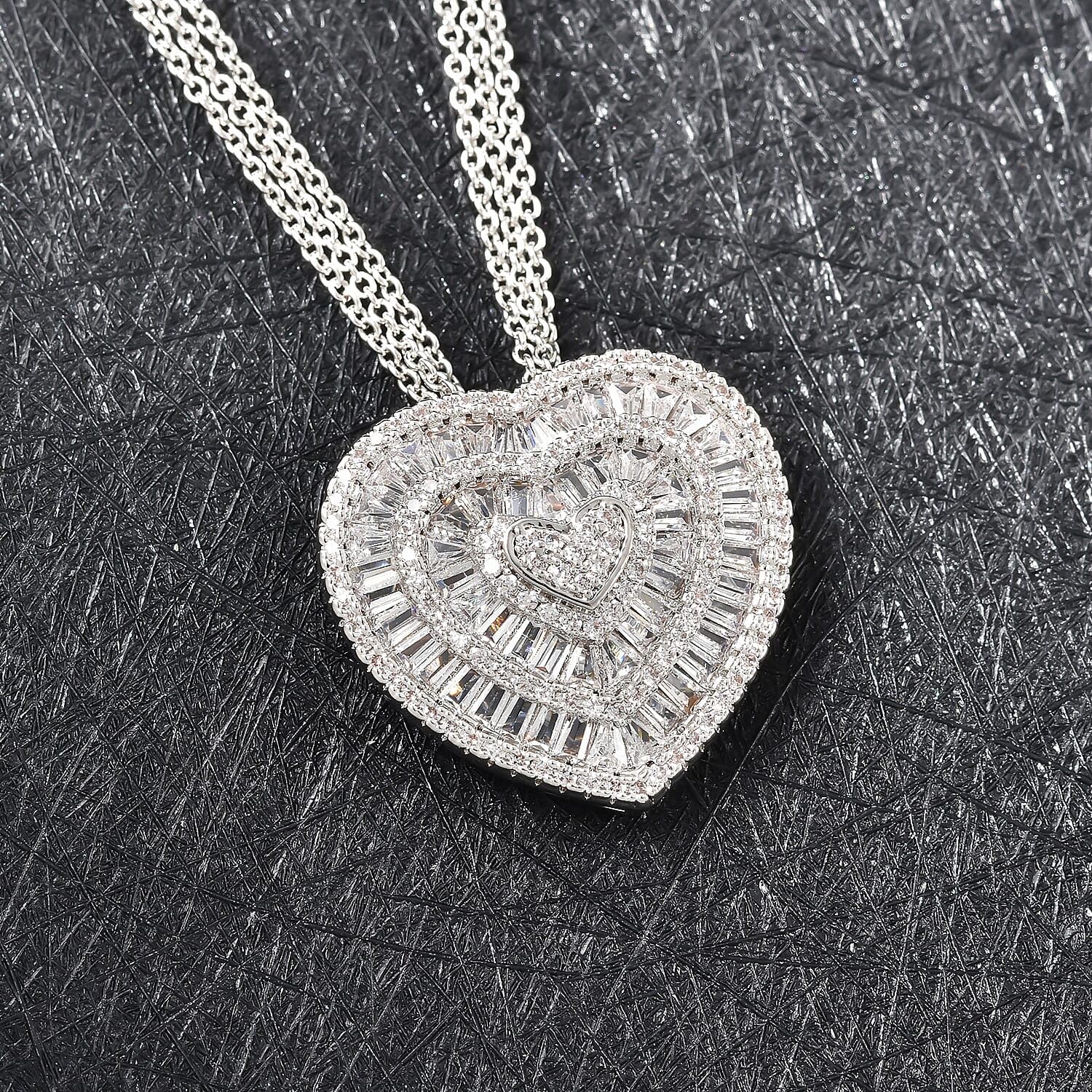 Cubic Zirconia Heart Necklaces for Women - CZ Heart Pendant Necklaces - Unique Statement Love Sparkling Cubic Zirconia Jewelry 20 Inches - Anniversary Wedding Birthday Christmas Gifts for Women - Image 2