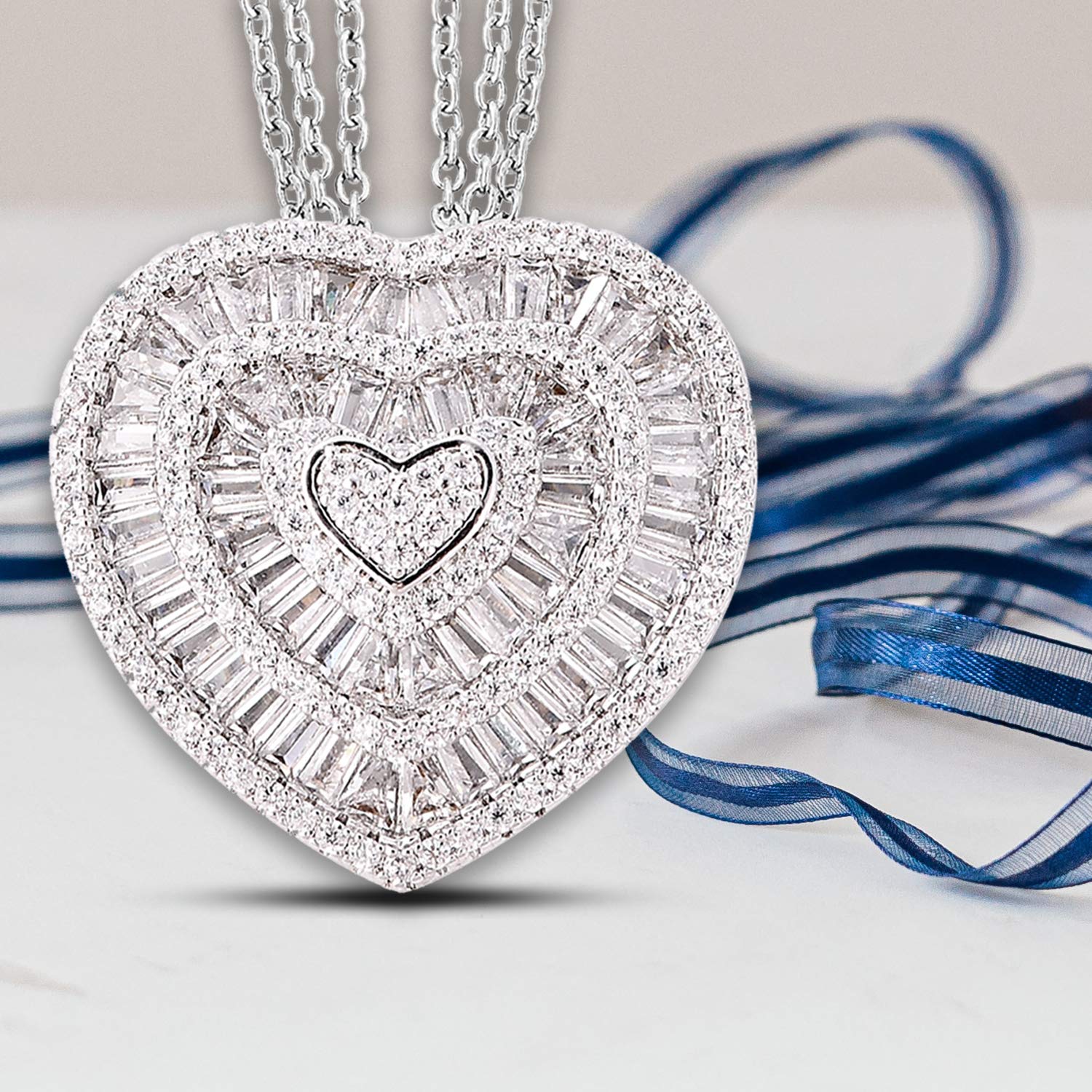 Cubic Zirconia Heart Necklaces for Women - CZ Heart Pendant Necklaces - Unique Statement Love Sparkling Cubic Zirconia Jewelry 20 Inches - Anniversary Wedding Birthday Christmas Gifts for Women - Image 8