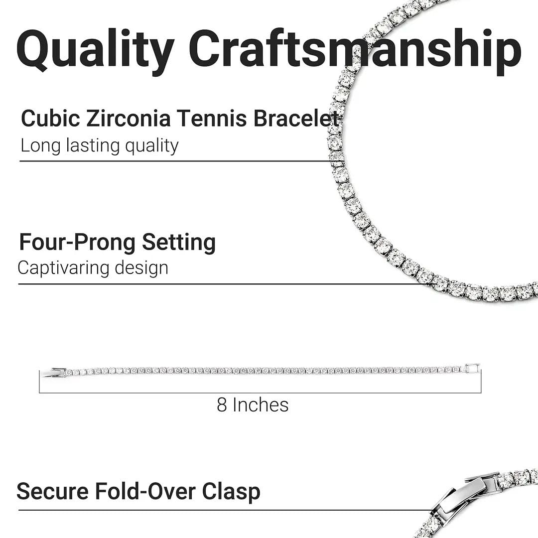 Cubic Zirconia Tennis Bracelets for Women - Stackable Charm Bracelet Bride CZ Jewelry for Her - Size 8 Inches Promise Unique Cute - Engagement Anniversary Wedding Christmas Gifts - Image 4