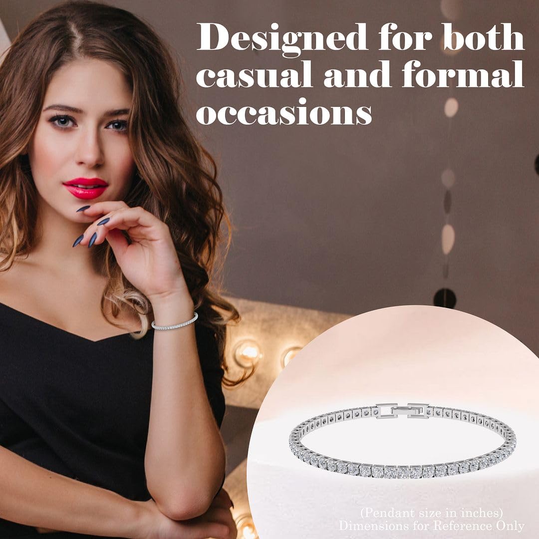 Cubic Zirconia Tennis Bracelets for Women - Stackable Charm Bracelet Bride CZ Jewelry for Her - Size 8 Inches Promise Unique Cute - Engagement Anniversary Wedding Christmas Gifts - Image 6