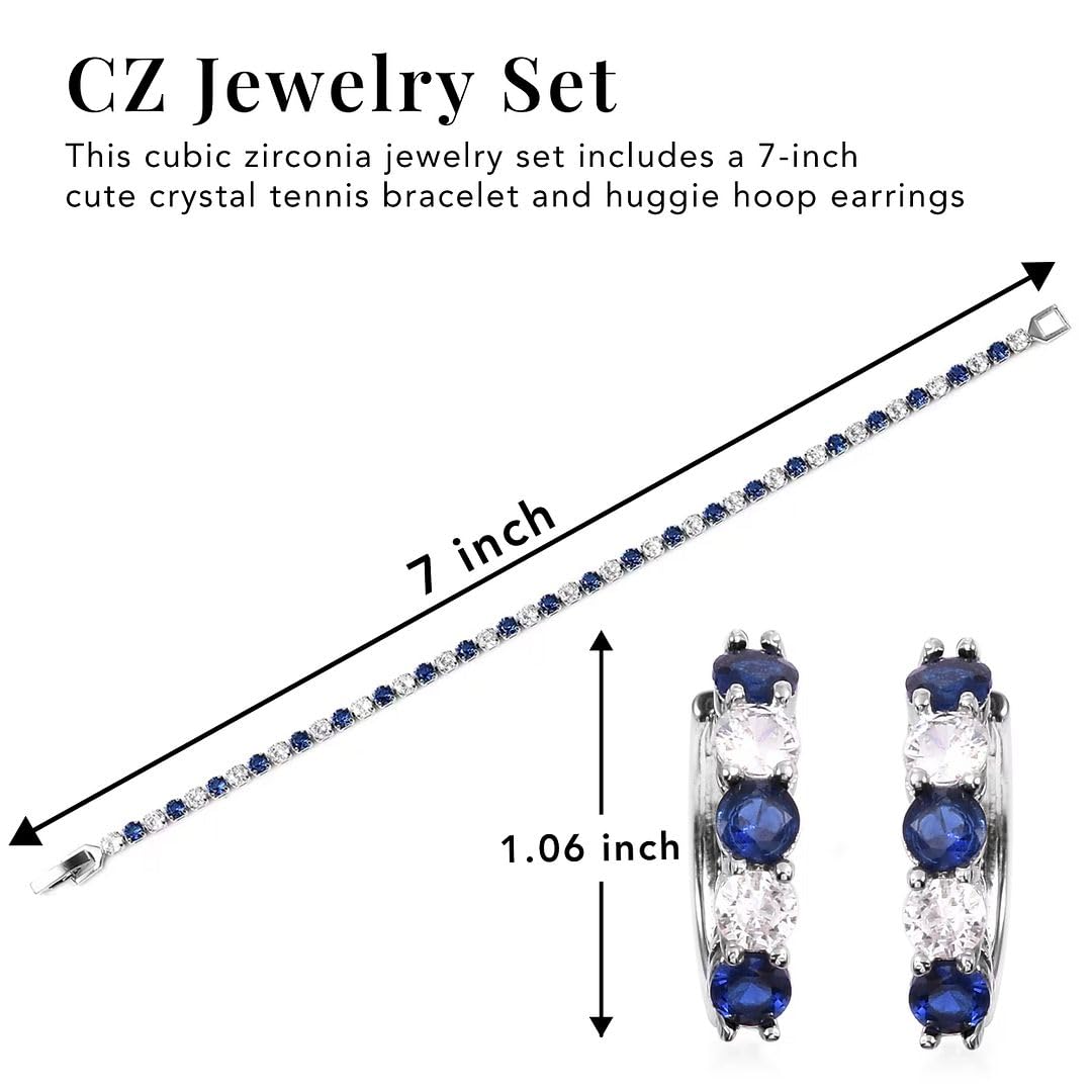 CZ Tennis Bracelets for Women & Cubic Zirconia Earrings Set - Lab Created Blue Sapphire Cubic Zirconia Bracelet & Hoop Earrings - Costume Jewelry Sets for Women Christmas Gifts Size 7" - Image 5