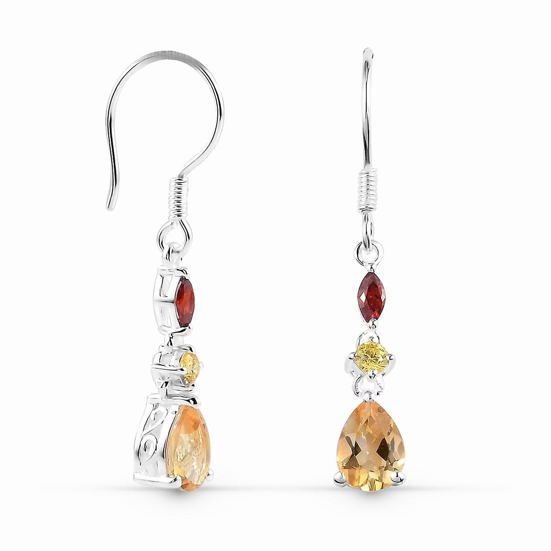 CZ & Yellow Citrine Earrings for Women 925 Sterling Silver - Dangle Earrings for Women Dangling Drop Cubic Zirconia Jewelry Birthday Christmas Gifts for Womens