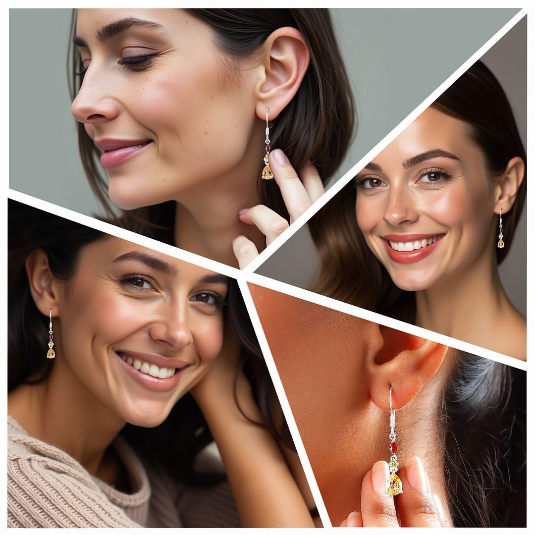 CZ & Yellow Citrine Earrings for Women 925 Sterling Silver - Dangle Earrings for Women Dangling Drop Cubic Zirconia Jewelry Birthday Christmas Gifts for Womens - Image 2