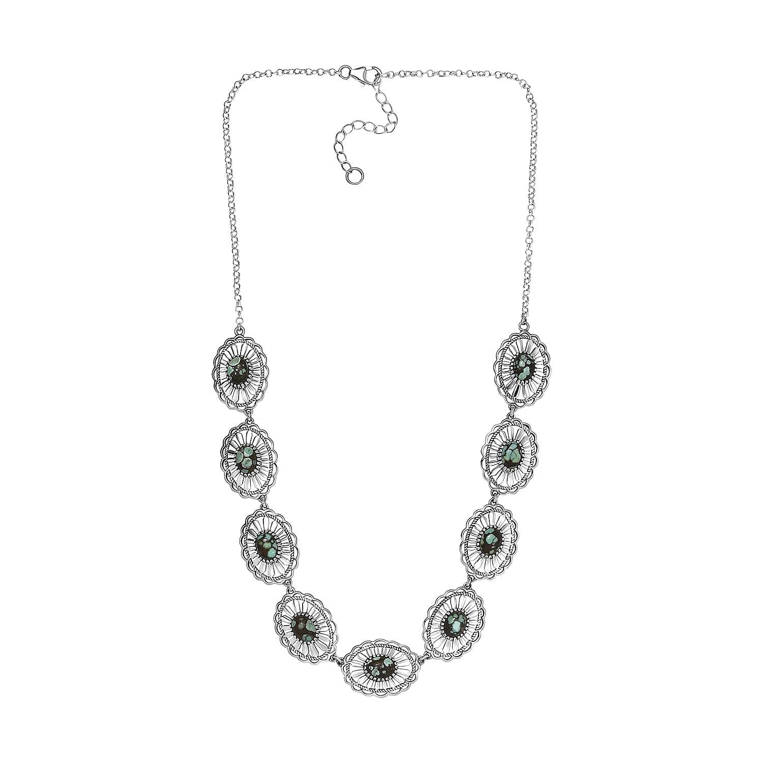 D'Joy Artisan Crafted Whispering Web Turquoise 10.75 ctw Concho Necklace 18 Inches in Sterling Silver Christmas Gifts - Image 3