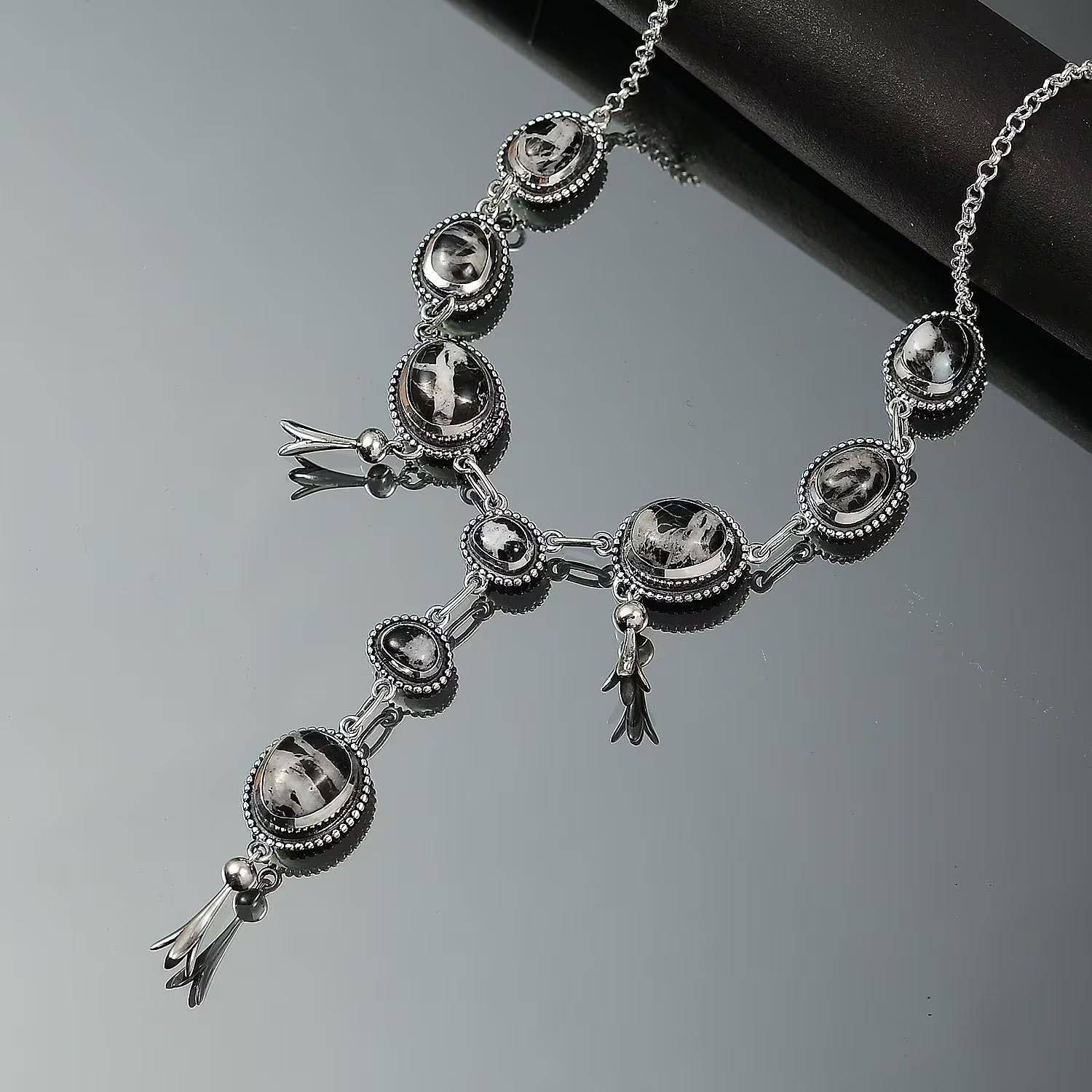 D'Joy Artisan Crafted White Buffalo 25 ctw Necklace 18-20 Inches in Sterling Silver Christmas Gifts - Image 2