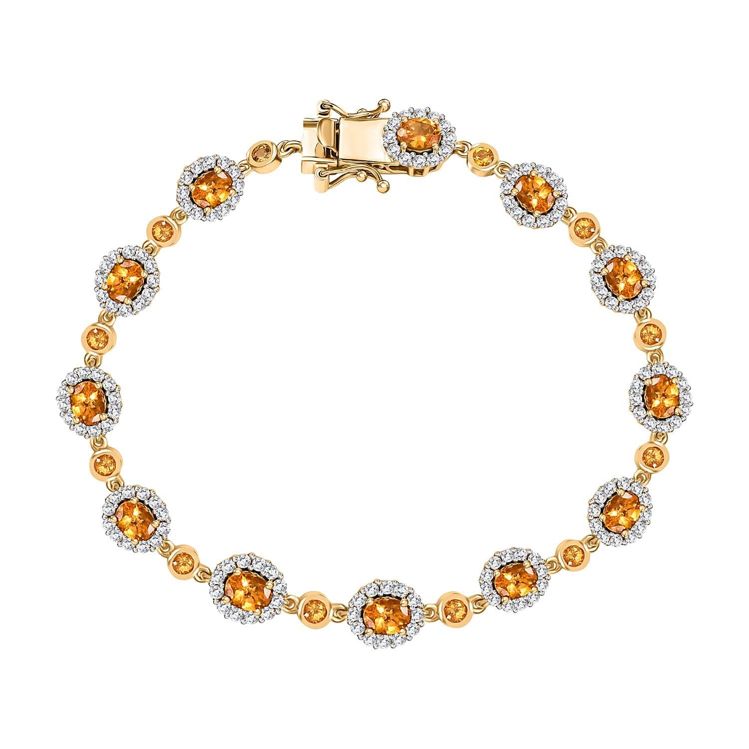 D'Joy Mandarin Garnet and White Zircon 9.40 ctw Flame Petals Bracelet in 18K Vermeil Yellow Gold Over Sterling Silver 8.00 In Christmas Gifts