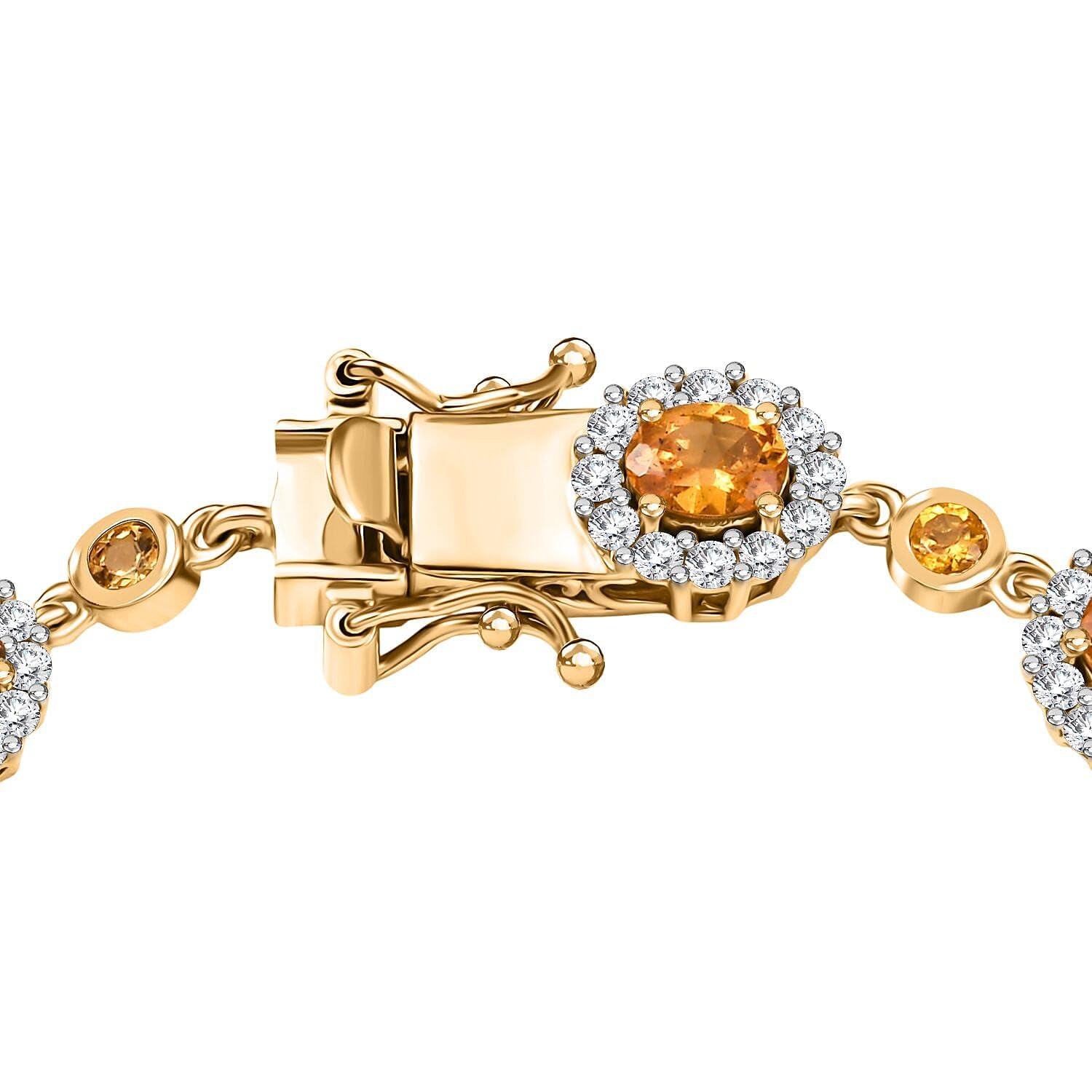 D'Joy Mandarin Garnet and White Zircon 9.40 ctw Flame Petals Bracelet in 18K Vermeil Yellow Gold Over Sterling Silver 8.00 In Christmas Gifts - Image 2