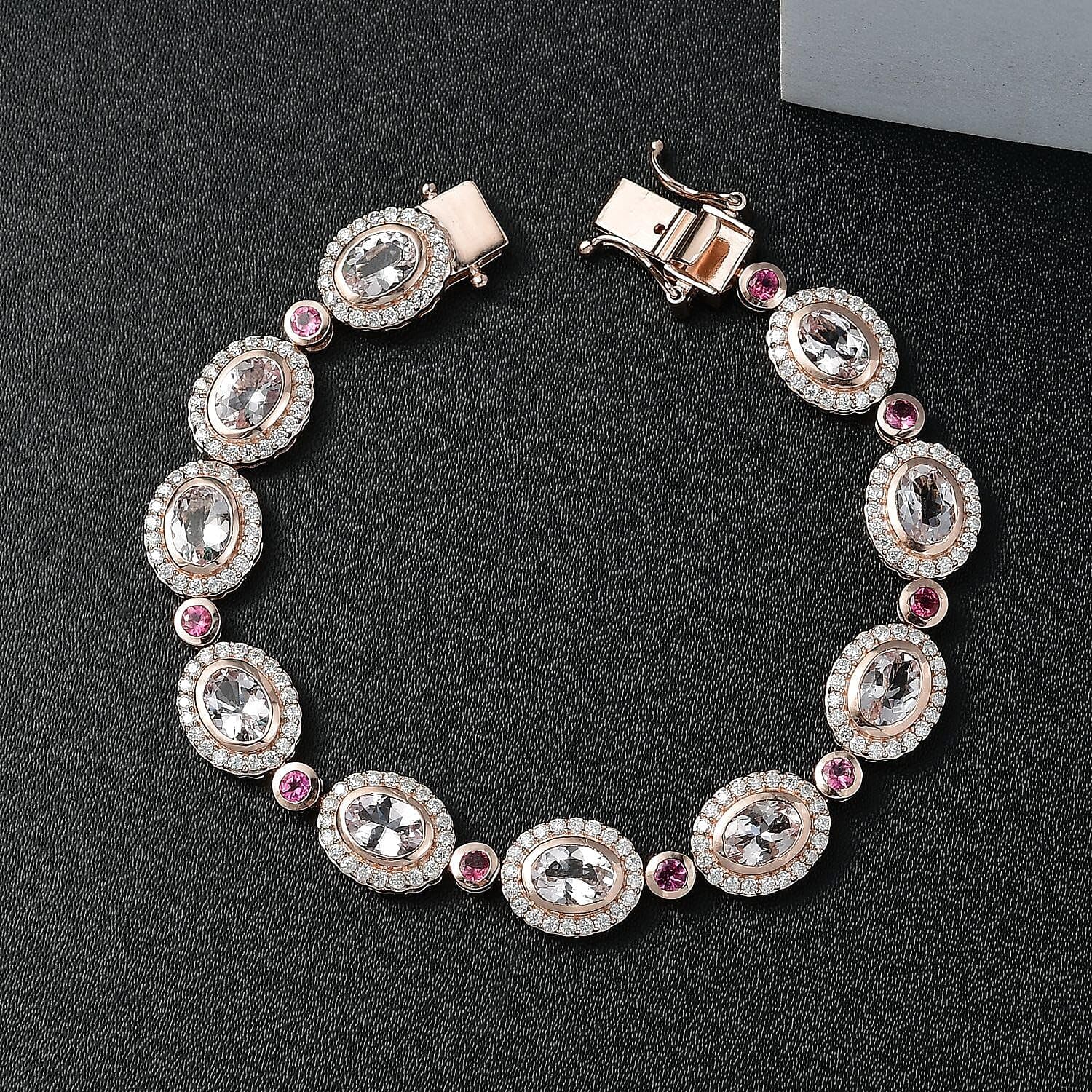 D'Joy Pink Morganite and Multi Gemstone 10.75 ctw Floral Serenity Bracelet in 18K Vermeil Rose Gold Over Sterling Silver 7.25 In Christmas Gifts