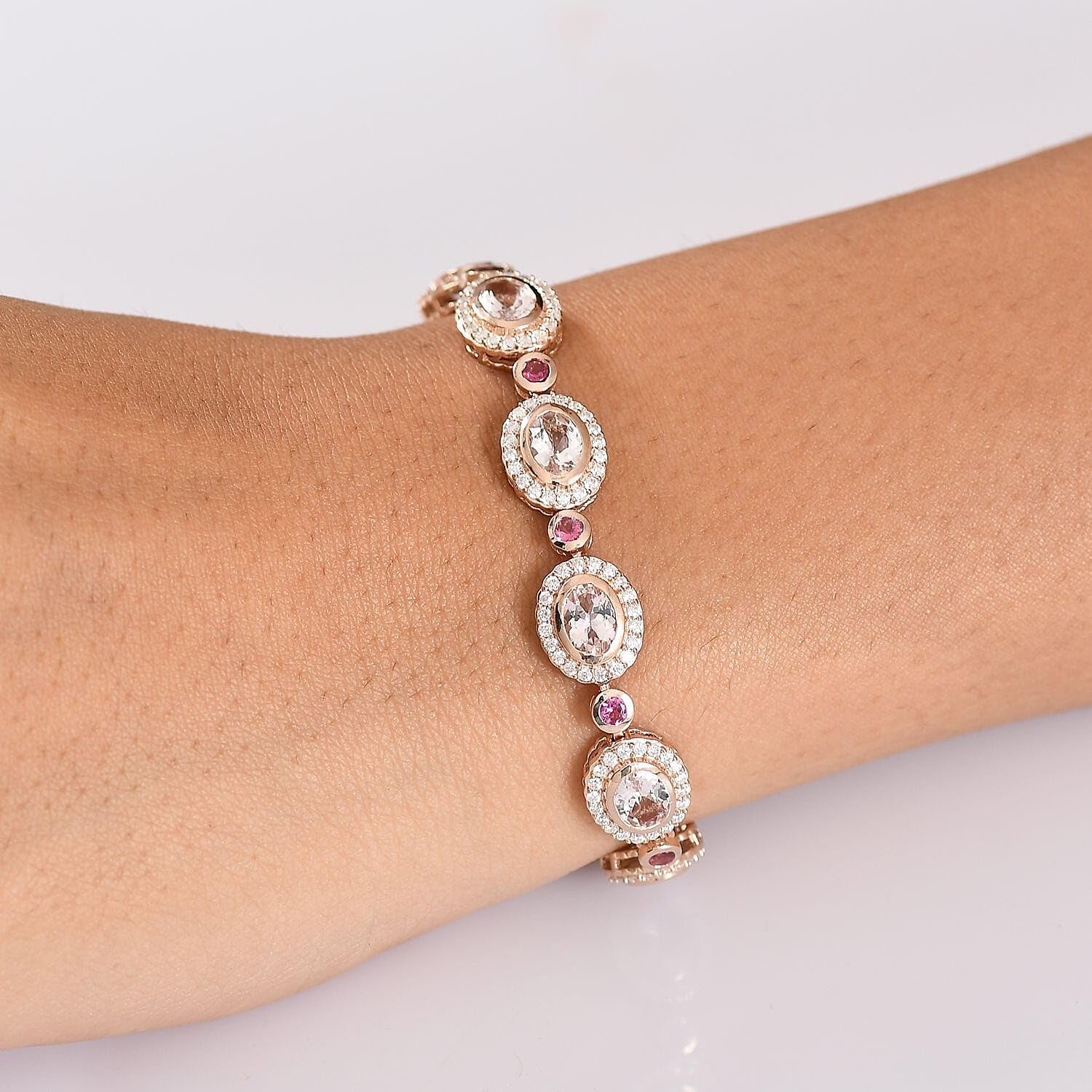 D'Joy Pink Morganite and Multi Gemstone 10.75 ctw Floral Serenity Bracelet in 18K Vermeil Rose Gold Over Sterling Silver 7.25 In Christmas Gifts - Image 2