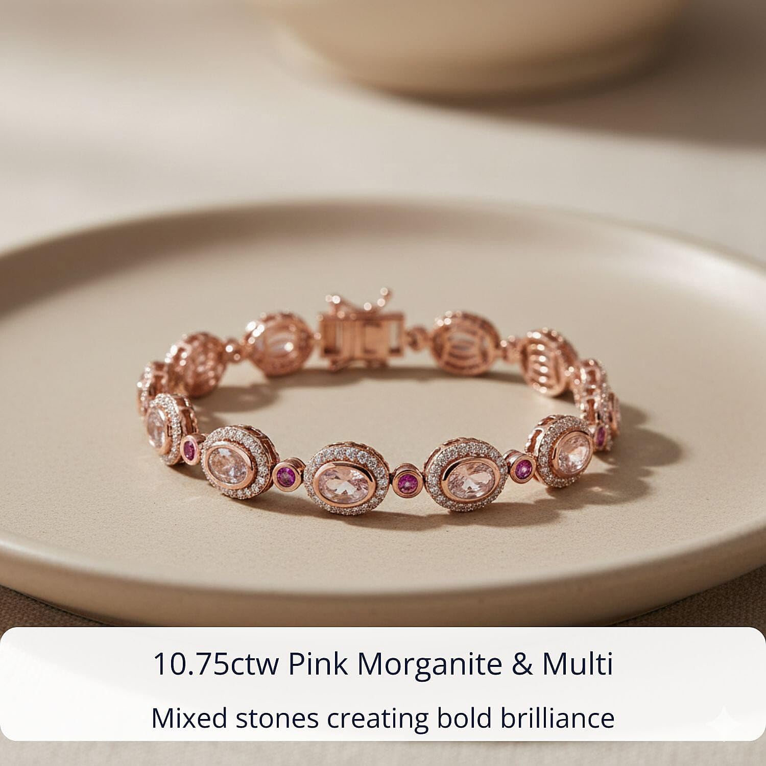 D'Joy Pink Morganite and Multi Gemstone 10.75 ctw Floral Serenity Bracelet in 18K Vermeil Rose Gold Over Sterling Silver 7.25 In Christmas Gifts - Image 4