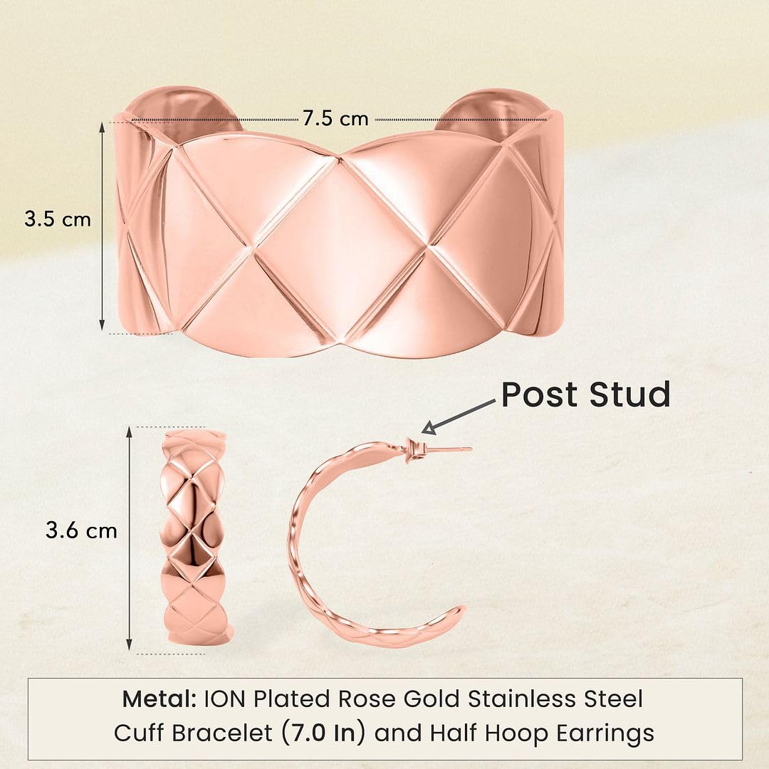 Diamond-Cut Cuff Bracelets for Women (7 inches) and Half Hoop Earrings Set in ION Plated Gold Stainless Steel Bracelet Costume Jewelry Wedding, Anniversary - Birthday Christmas Gifts for Women - Image 5