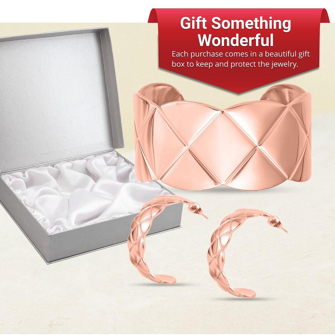 Diamond-Cut Cuff Bracelets for Women (7 inches) and Half Hoop Earrings Set in ION Plated Gold Stainless Steel Bracelet Costume Jewelry Wedding, Anniversary - Birthday Christmas Gifts for Women - Image 6