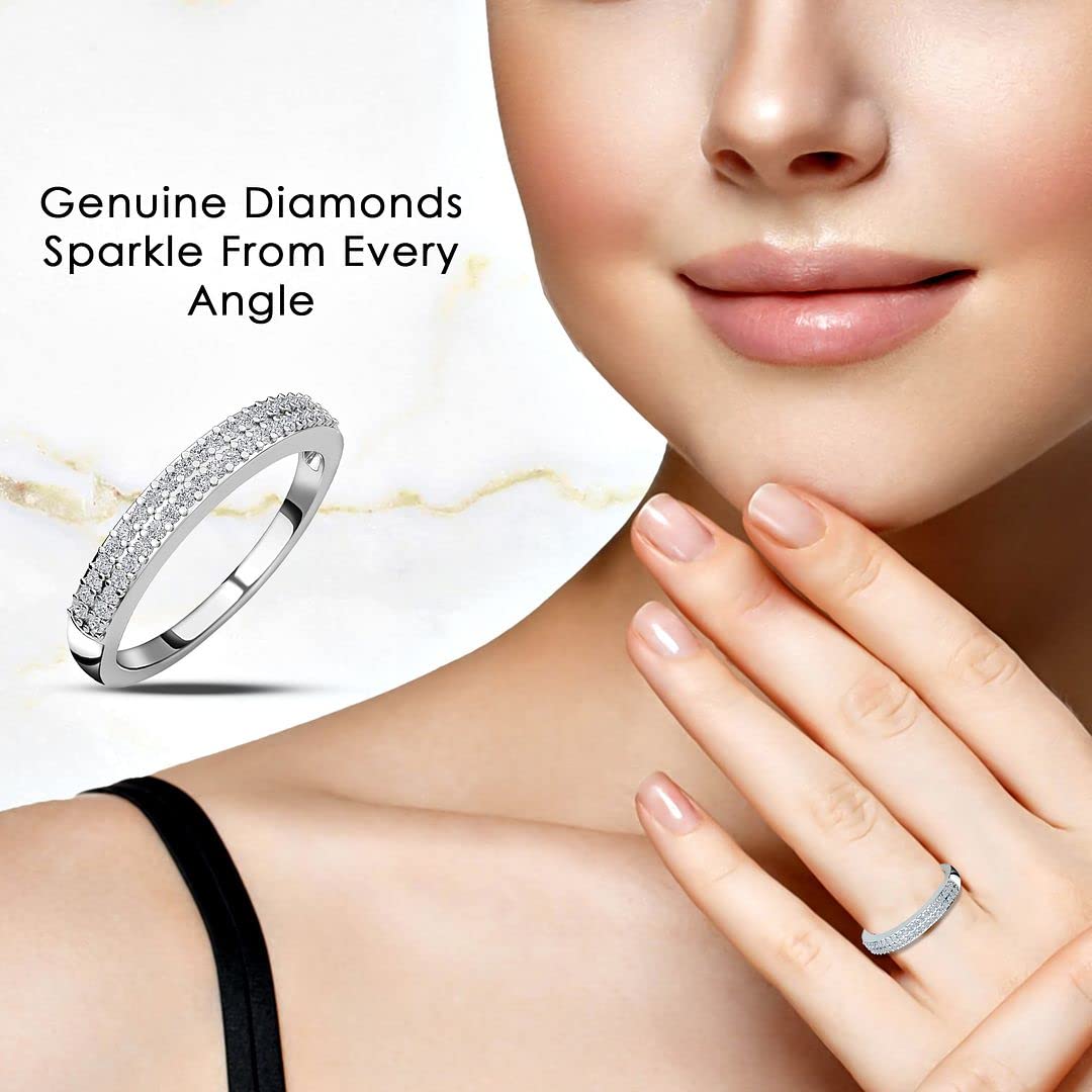 Diamond Rings for Womens in Platinum Plated 925 Sterling Silver Band Ct 0.25 I3 - Cute Women Rings Her Statement Jewelry - Engagement, Wedding, Anniversary - Birthday Christmas Gifts for Women - Image 3